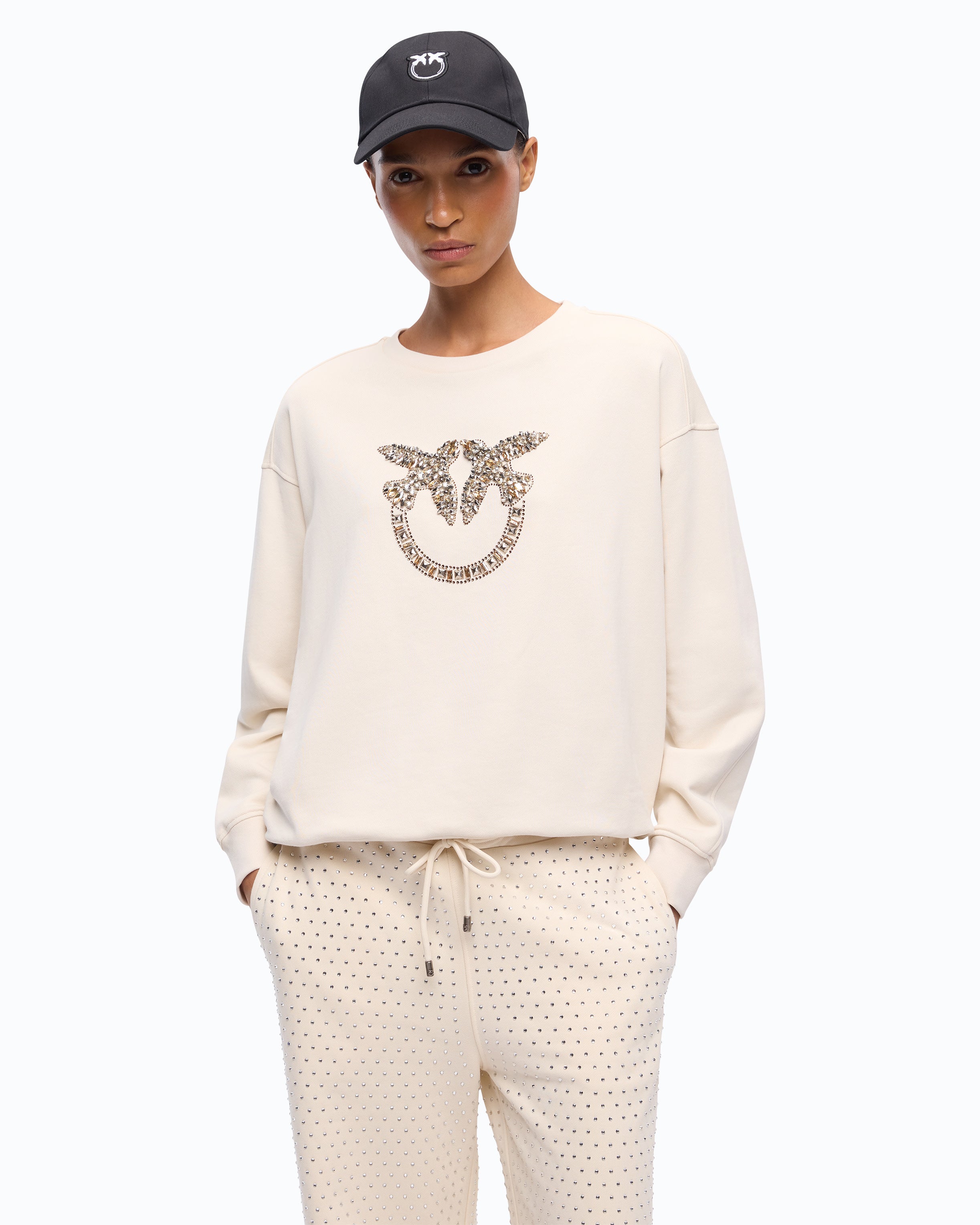 Pinko Love Birds bluza beżowa z kryształkami