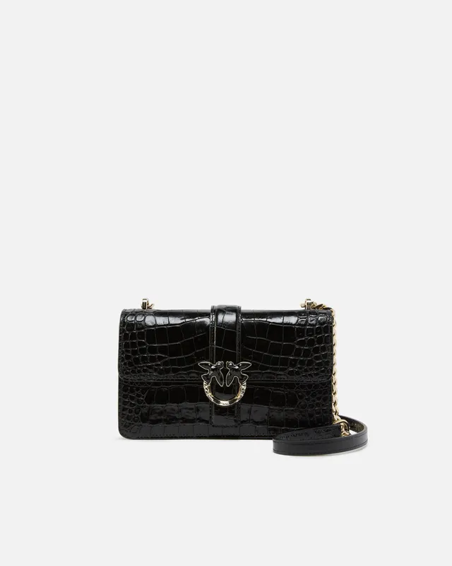 Pinko Love Bag One Mini torebka skórzana czarna krokodyl