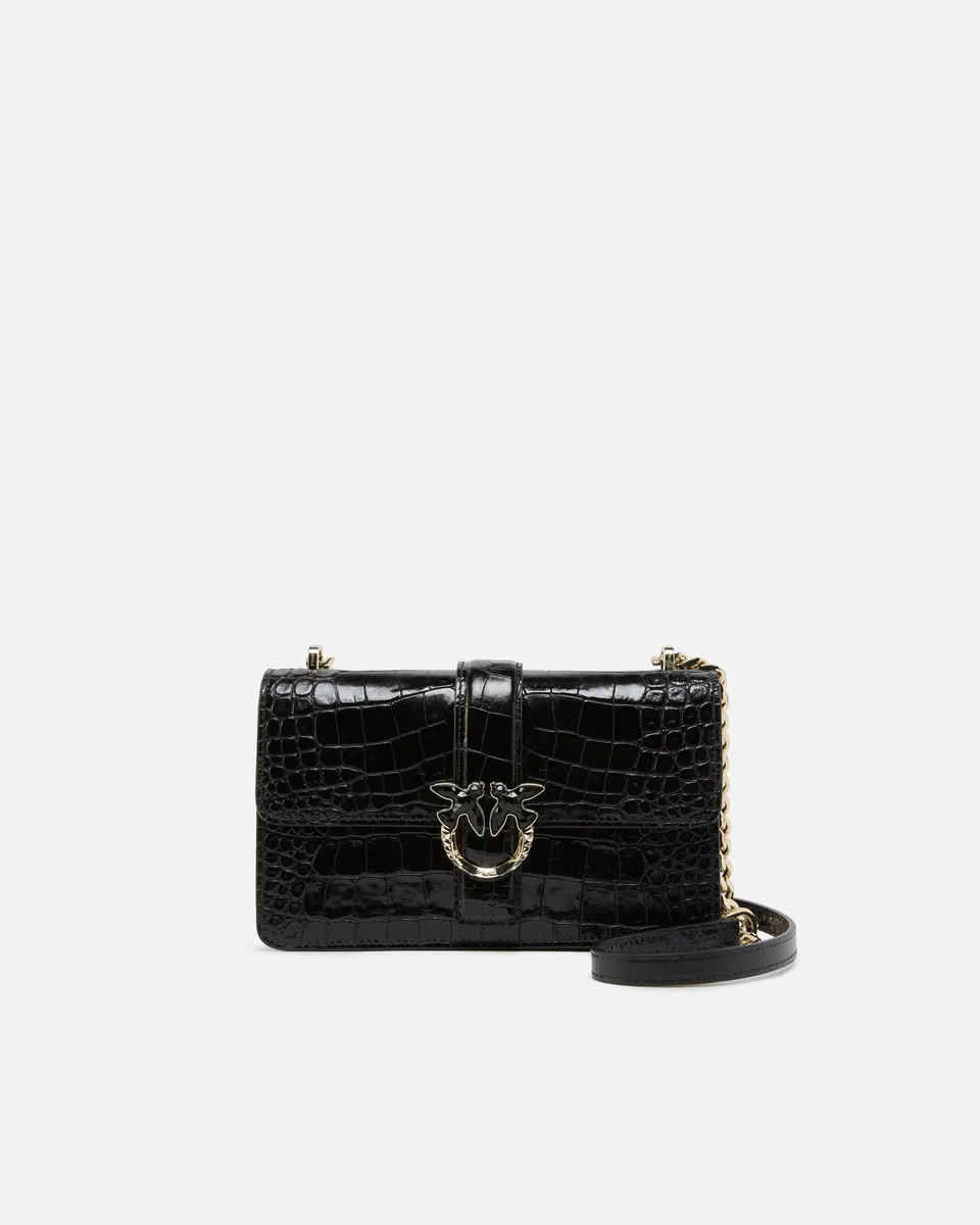 Pinko Love Bag One Mini torebka skórzana czarna krokodyl