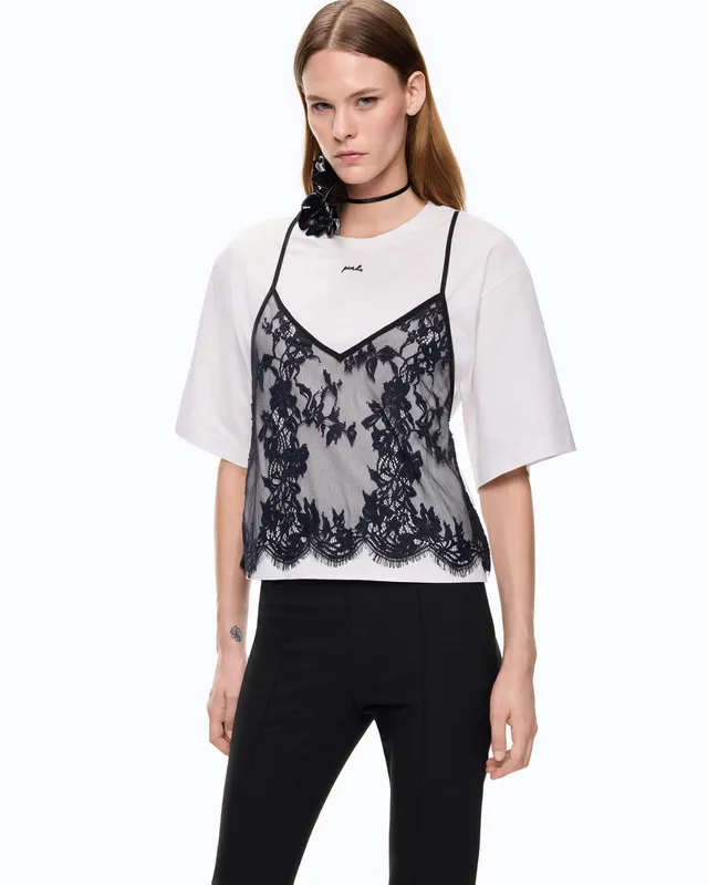 Pinko Tulipano T-Shirt t-shirt z koronką bawełna