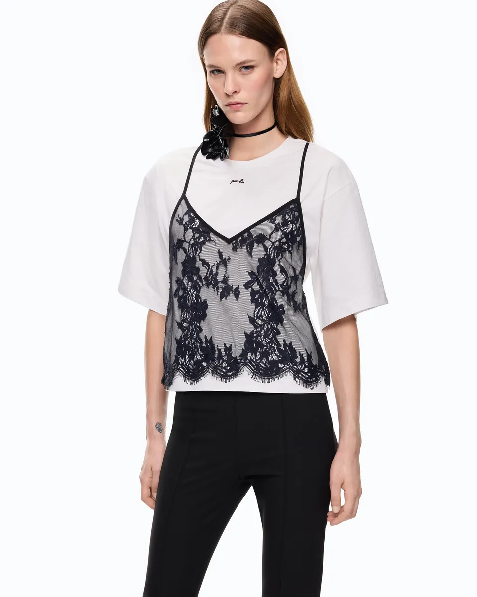 Pinko Tulipano T-Shirt t-shirt z koronką bawełna
