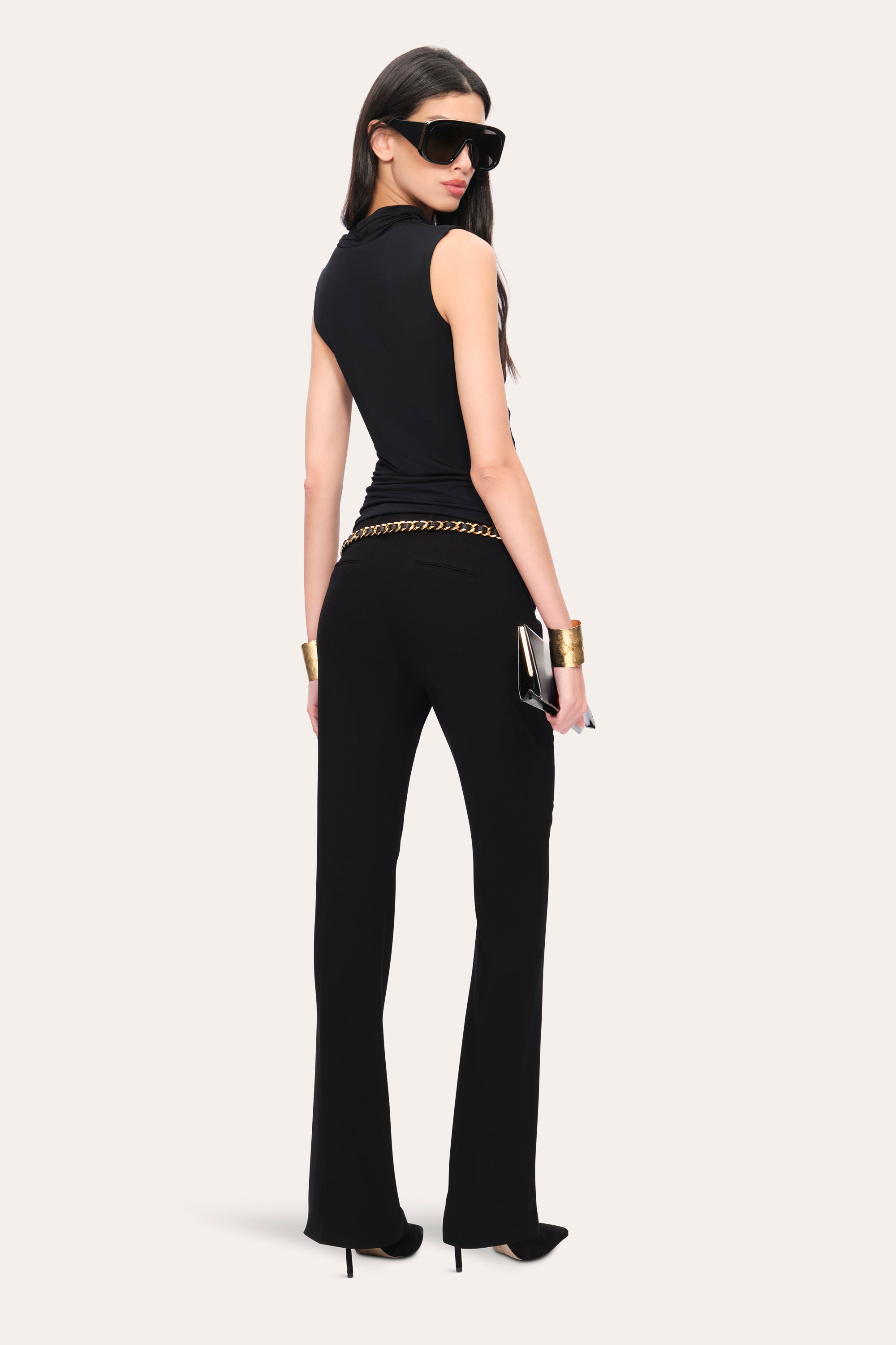 Elie Tahari Matte Jersey top Black wiskoza bez rękawów