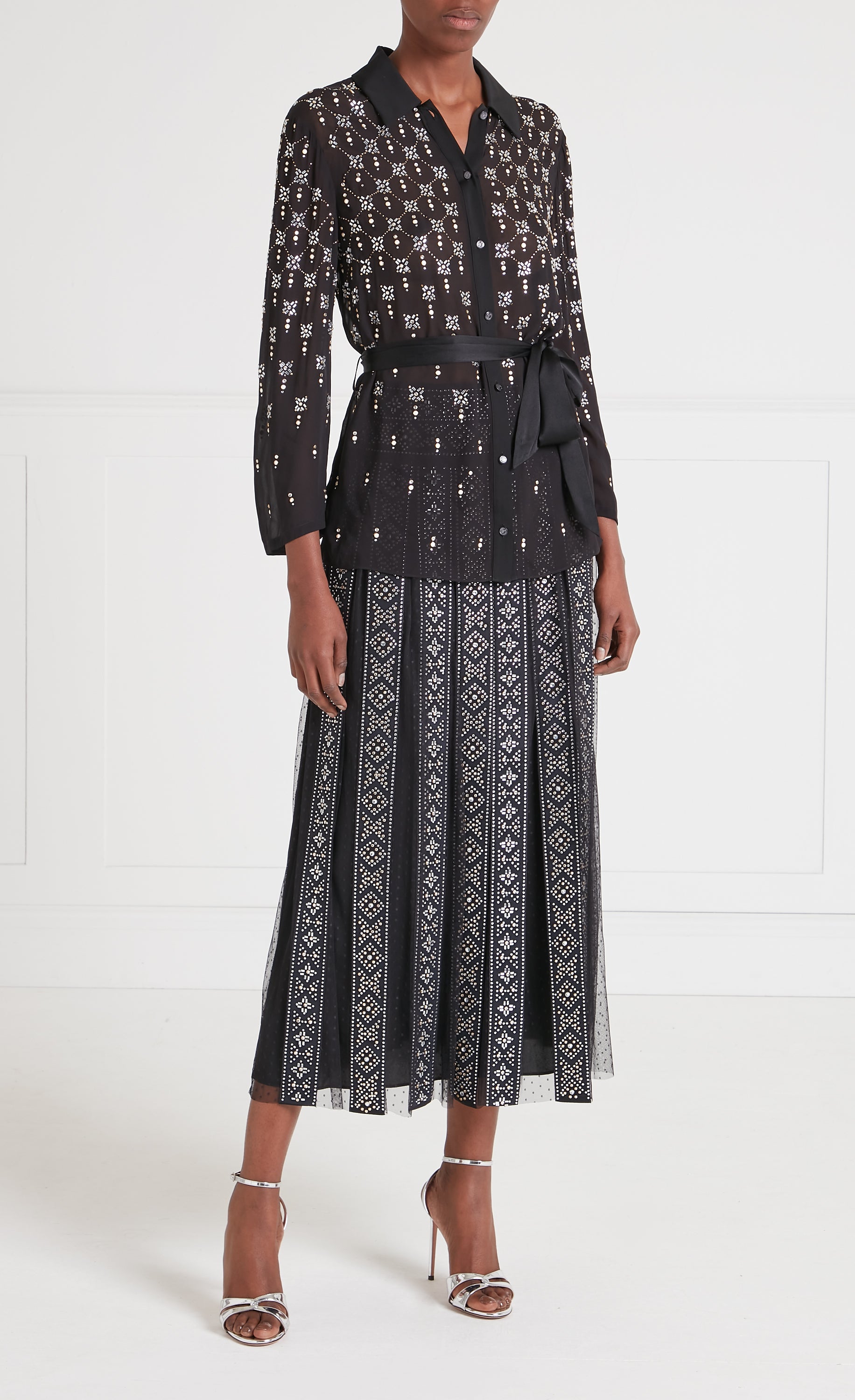 Temperley London Gallantry koszula Black z paskiem zdobiona