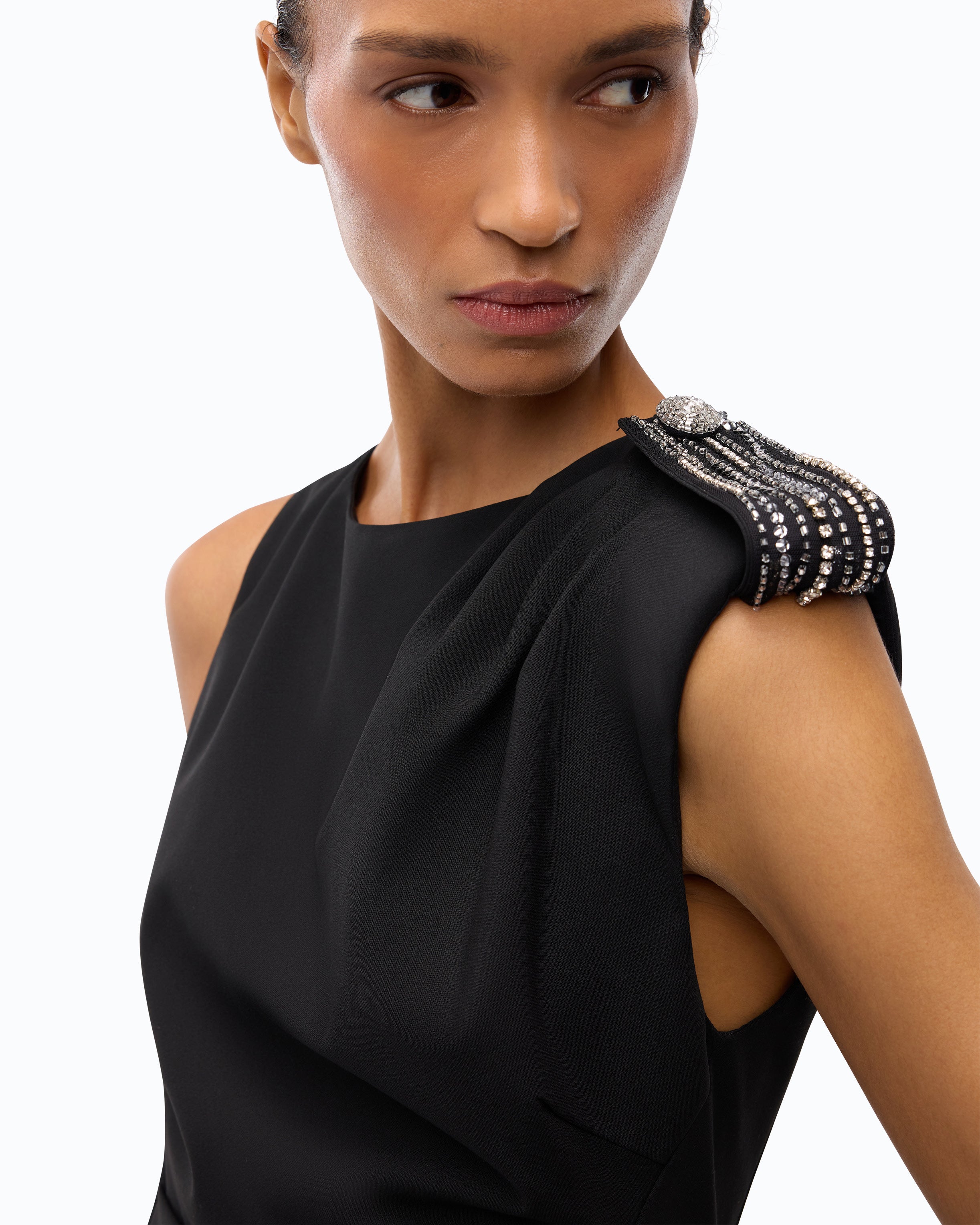 Pinko Ulysse Dress sukienka ołówkowa midi czarna z kryształkami