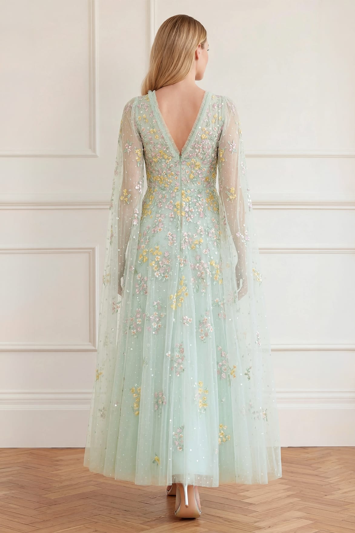 Needle & Thread Versailles Ditsy Gown suknia zielona tiul