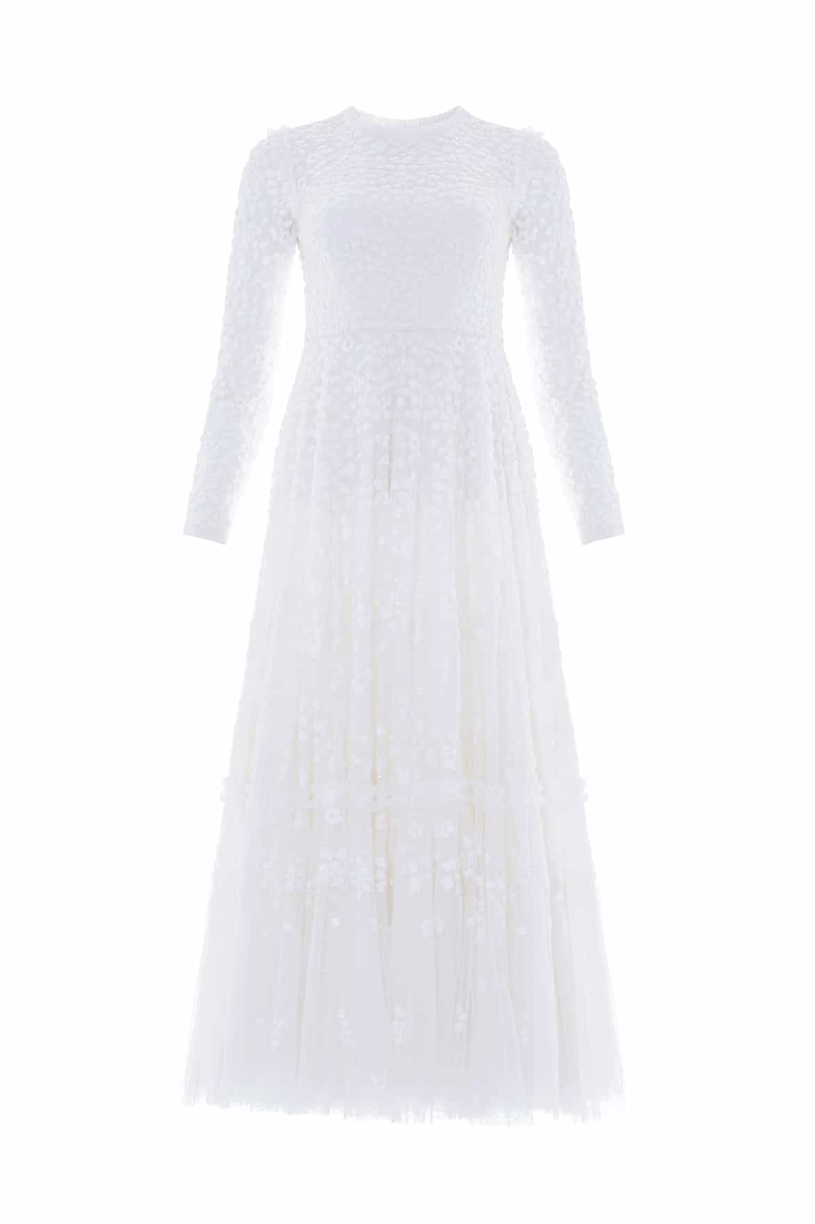 Needle & Thread Maeva Ankle Gown sukienka biała cekinowa