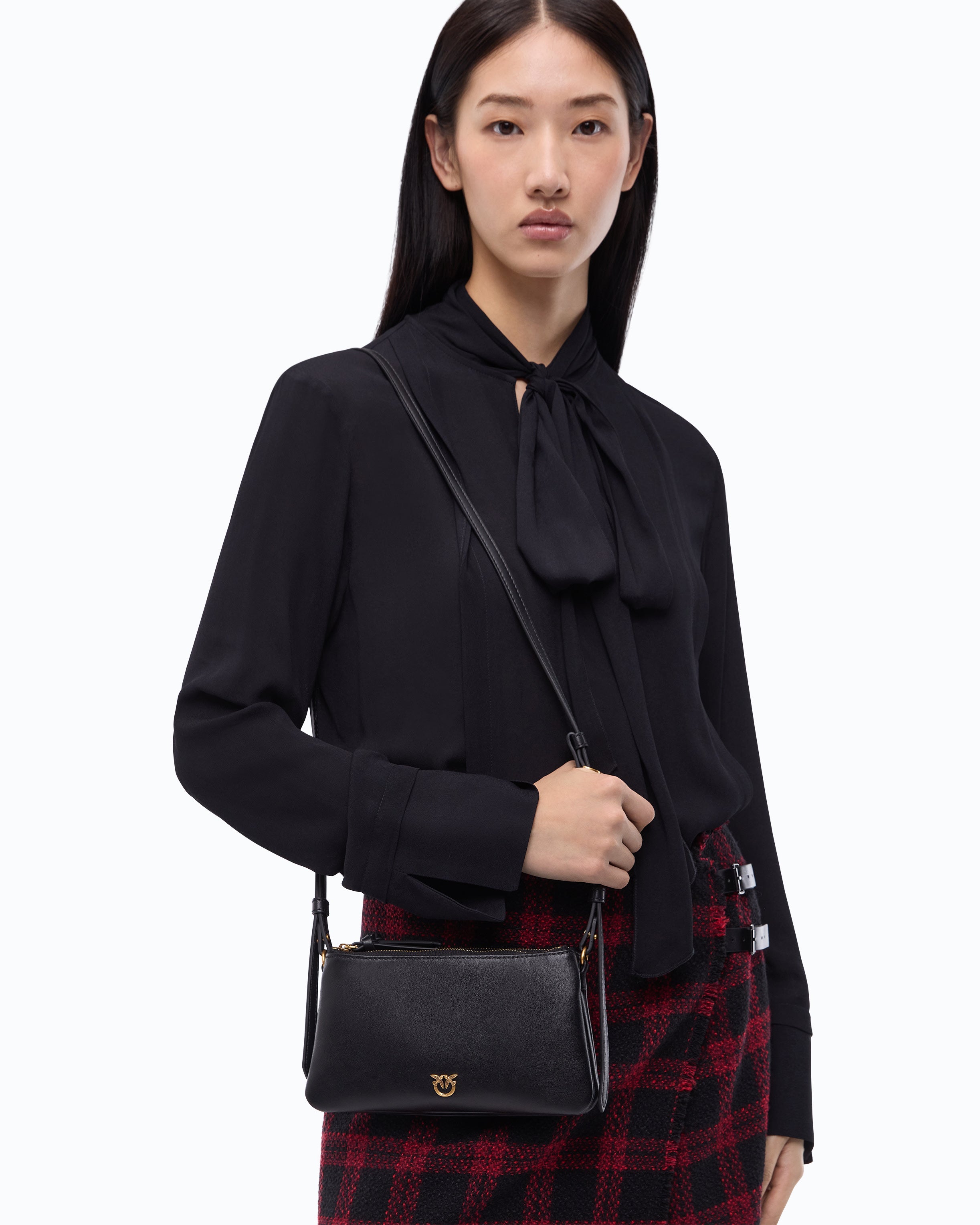 Pinko Double Mini torebka skórzana czarna pasek