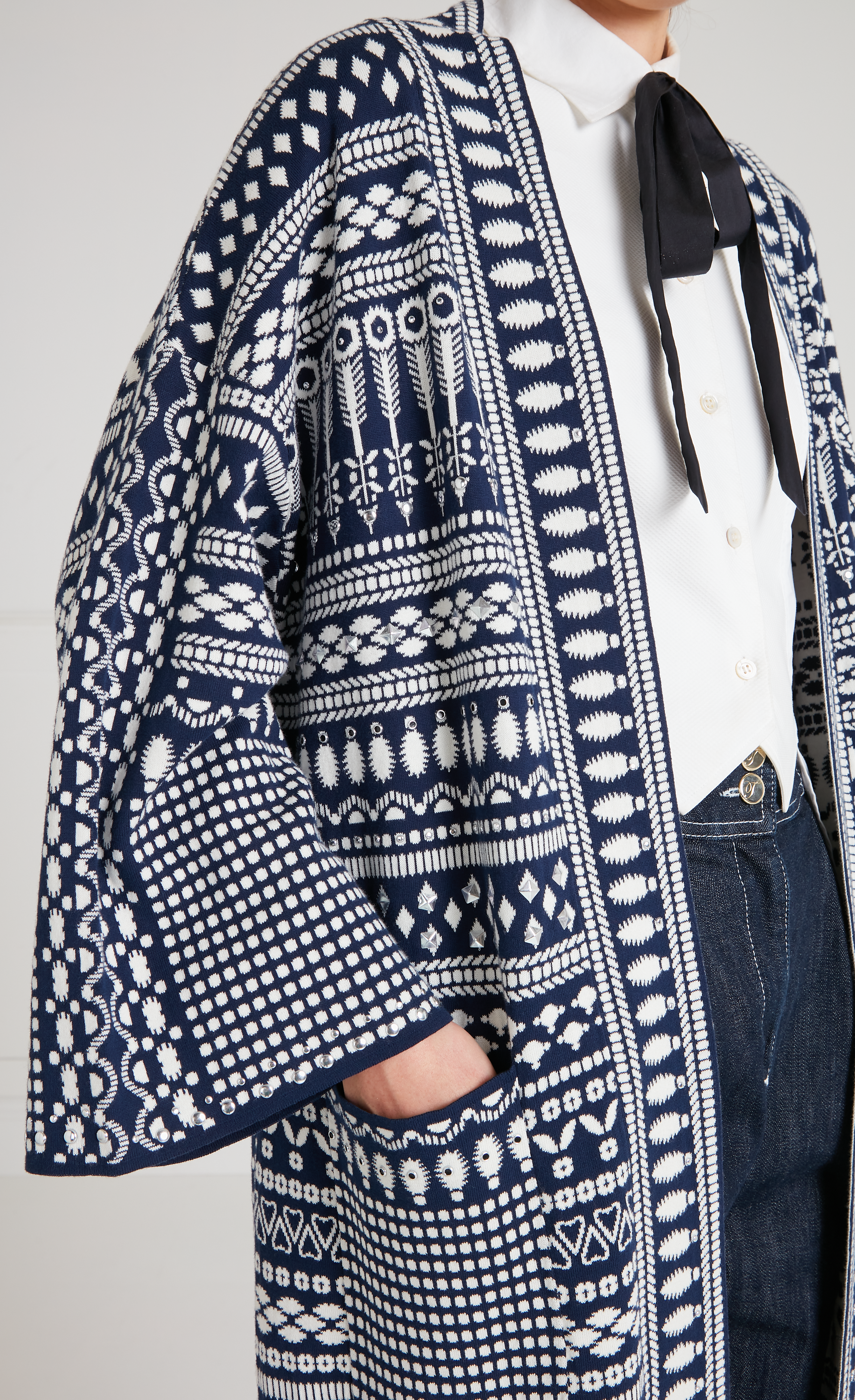 Temperley London Tlalli Knit Coat płaszcz navy silver długi