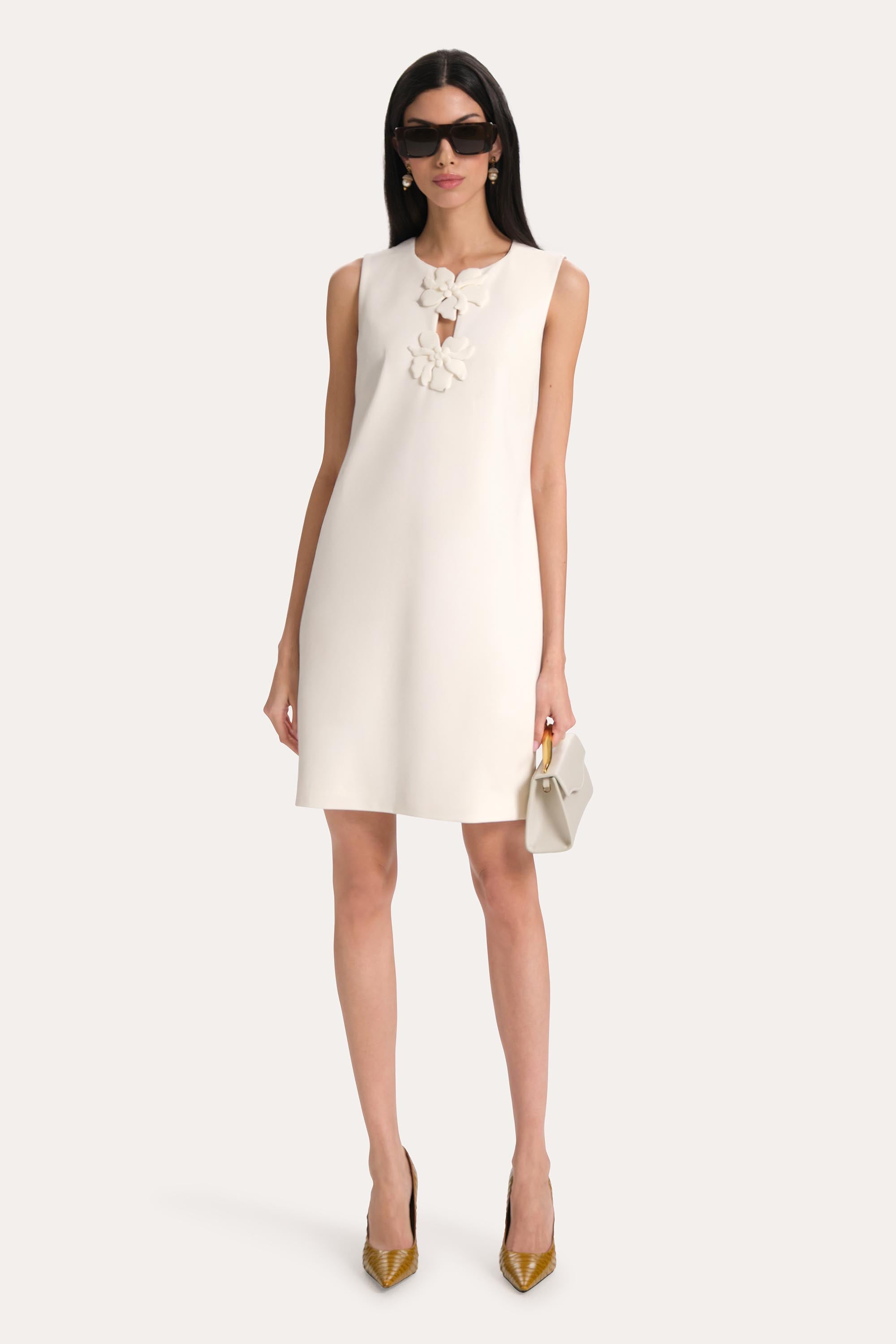 Elie Tahari Flower Shift sukienka Foam krepowa