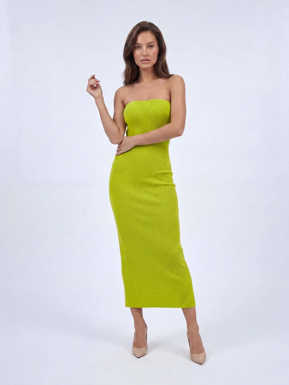 Nudyess Melrose sukienka maxi tuba limonkowa