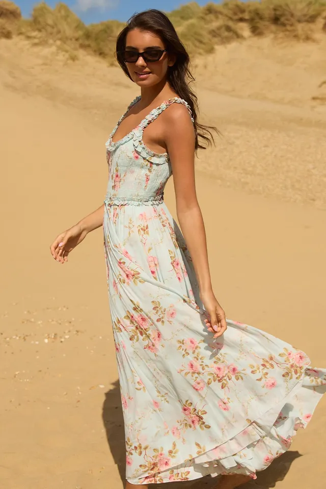 Needle & Thread Summer's Rose Chiffon Gown sukienka Blue kwiatowa