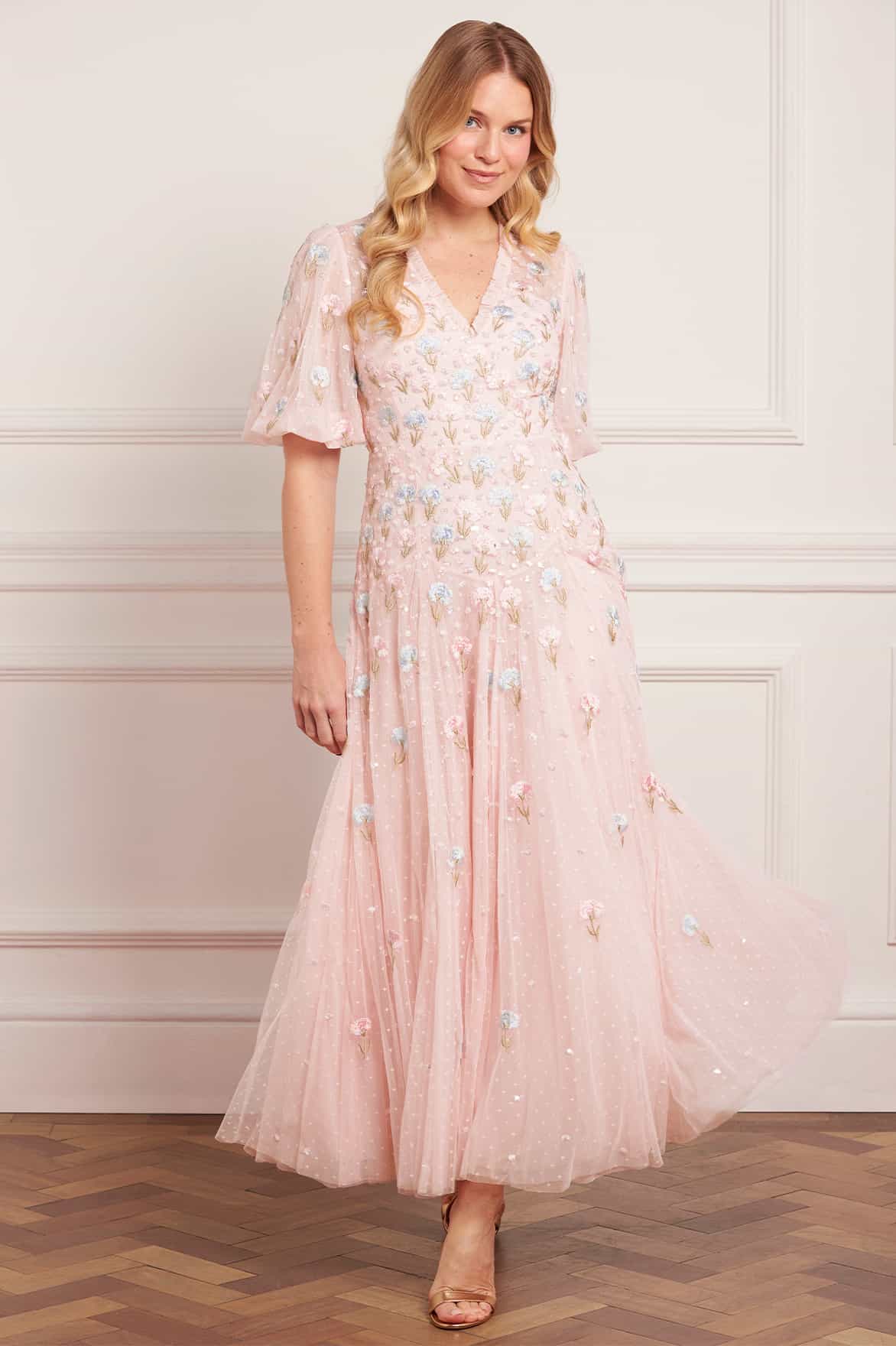 Needle & Thread Dandelion Ditsy Ankle Gown sukienka haft morela