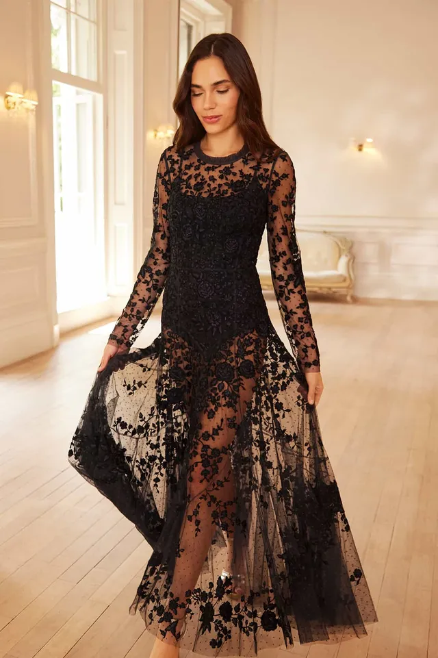 Needle & Thread Rosa Sheer Ankle Gown sukienka czarna