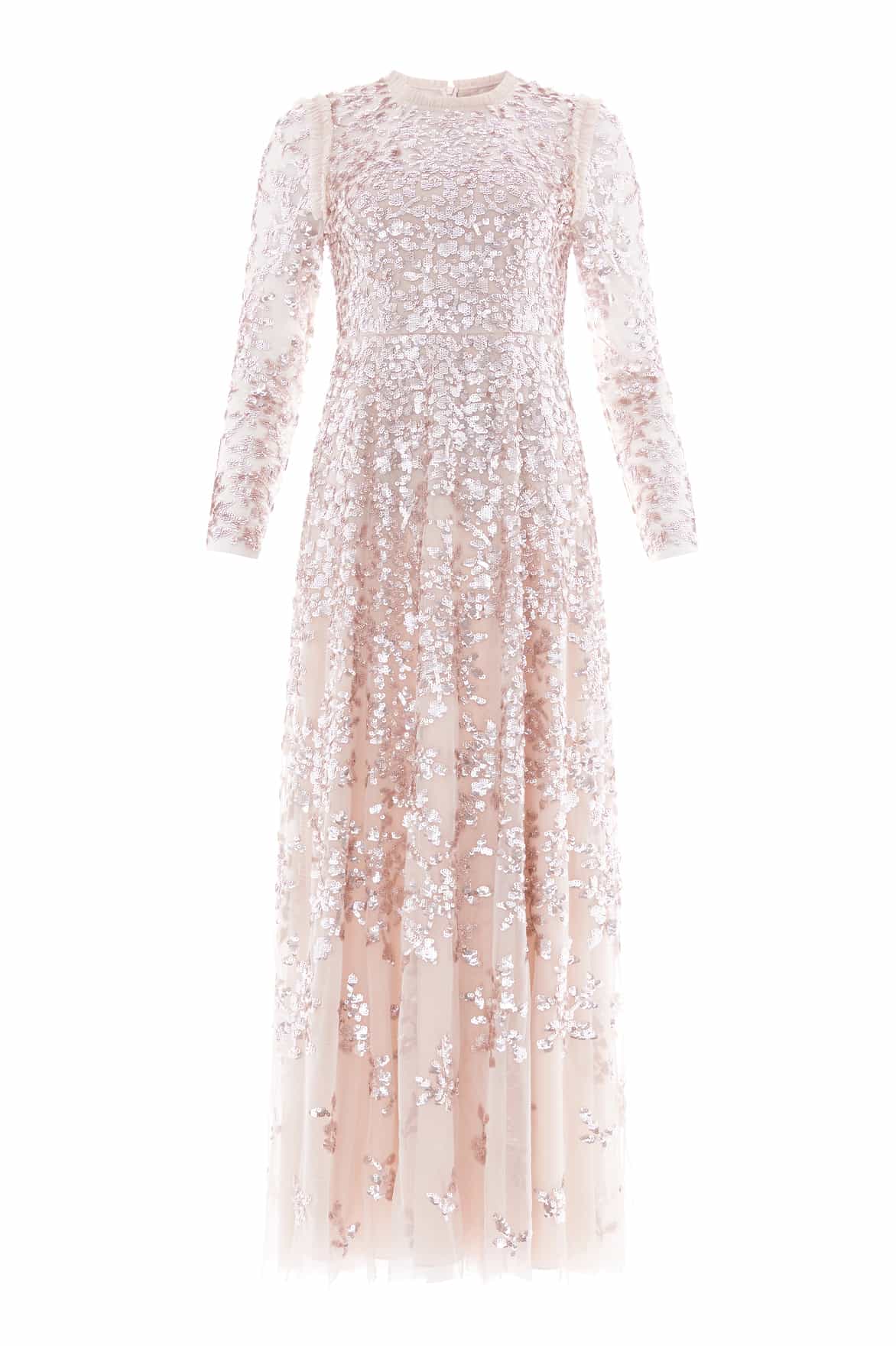 Needle & Thread Rosanna Lattice Round Neck Gown suknia kremowa cekinowa