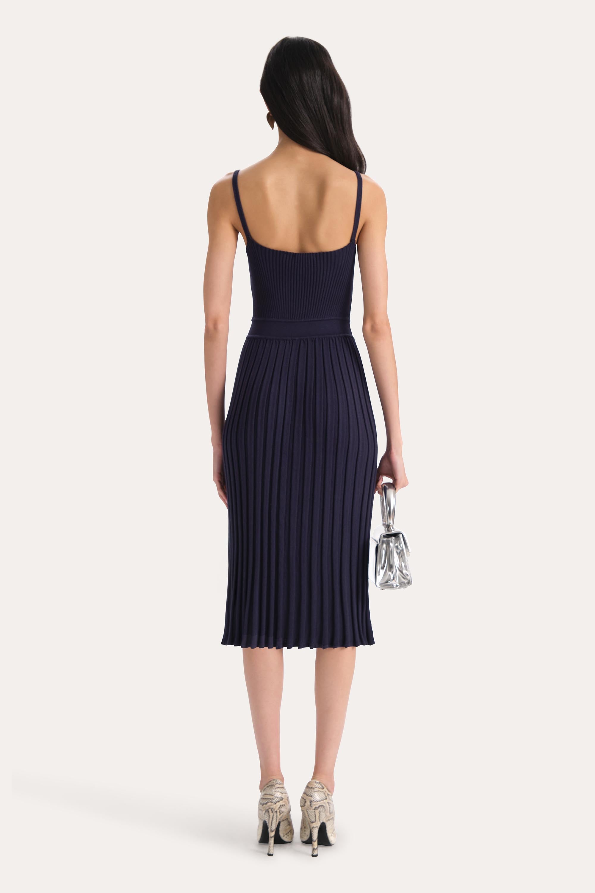 Elie Tahari Rib Knit E55XT605 sukienka Indigo prążkowana