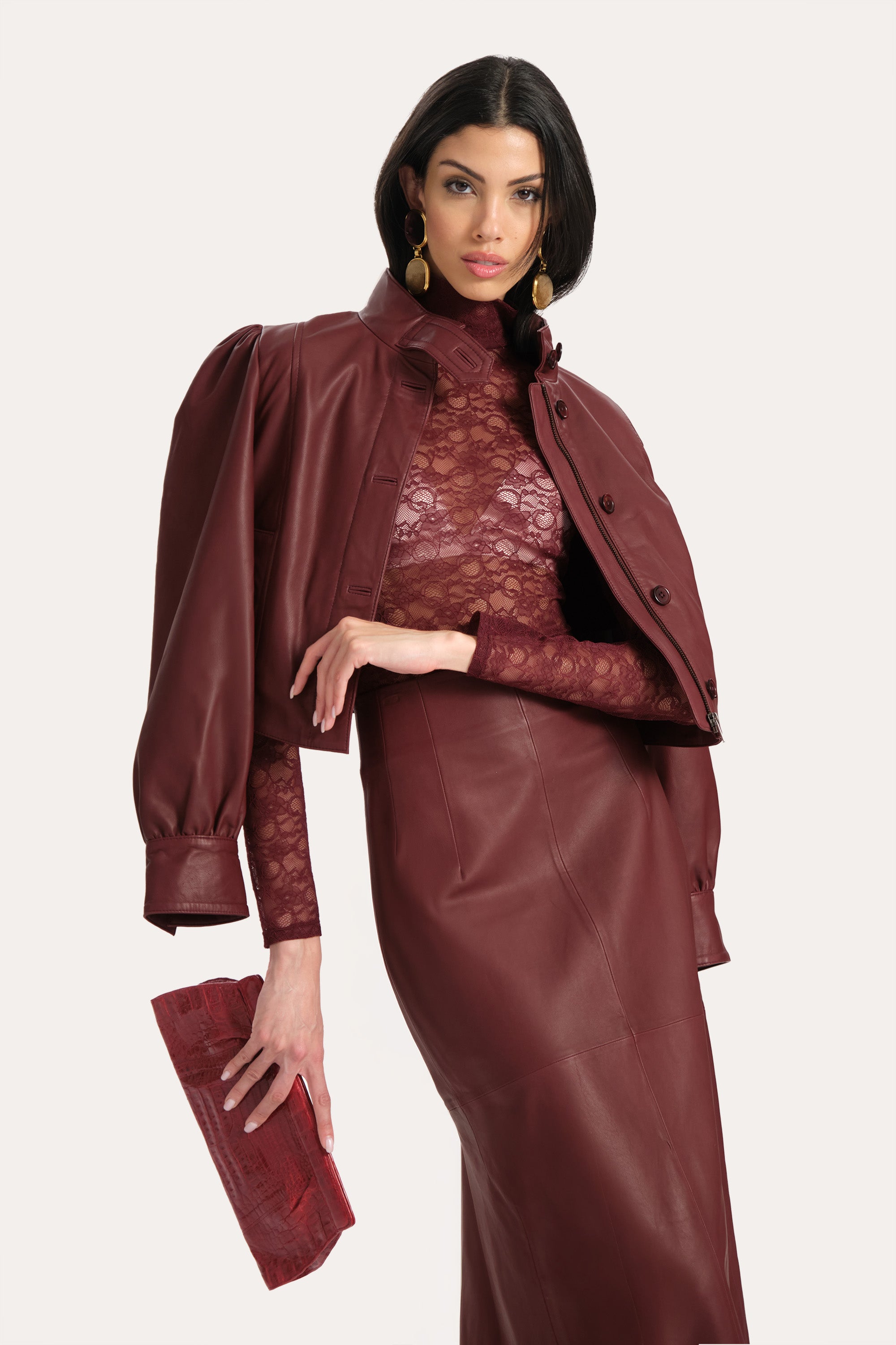 Elie Tahari Belle kurtka skórzana Jester Red