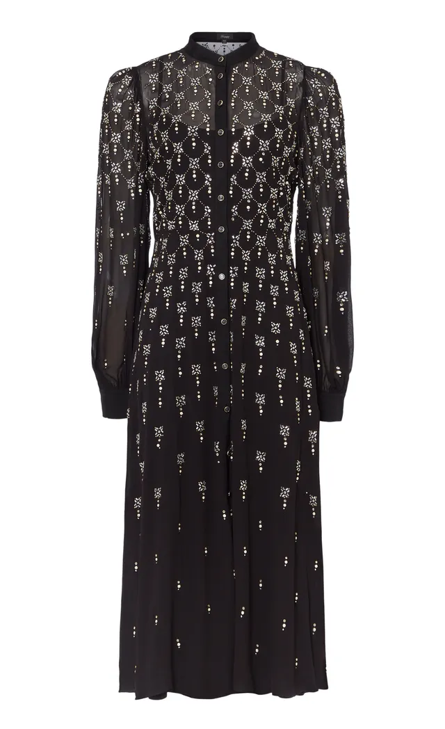 Temperley London Gallantry Shirt Dress sukienka czarna midi haft