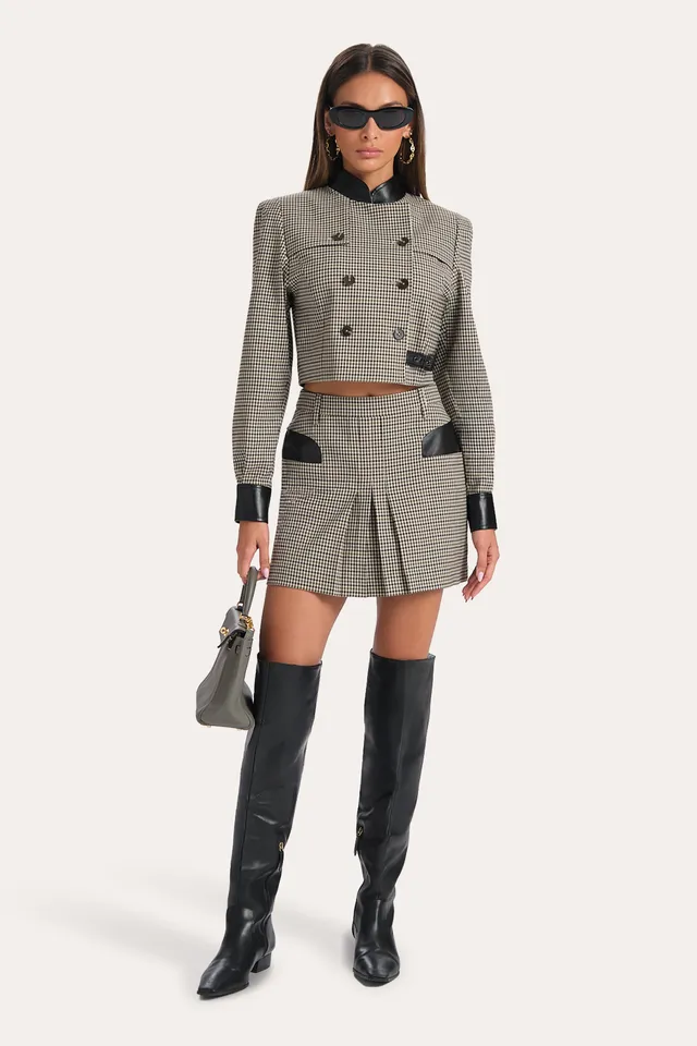 Elie Tahari Louisa spódnica mini plisowana kratka