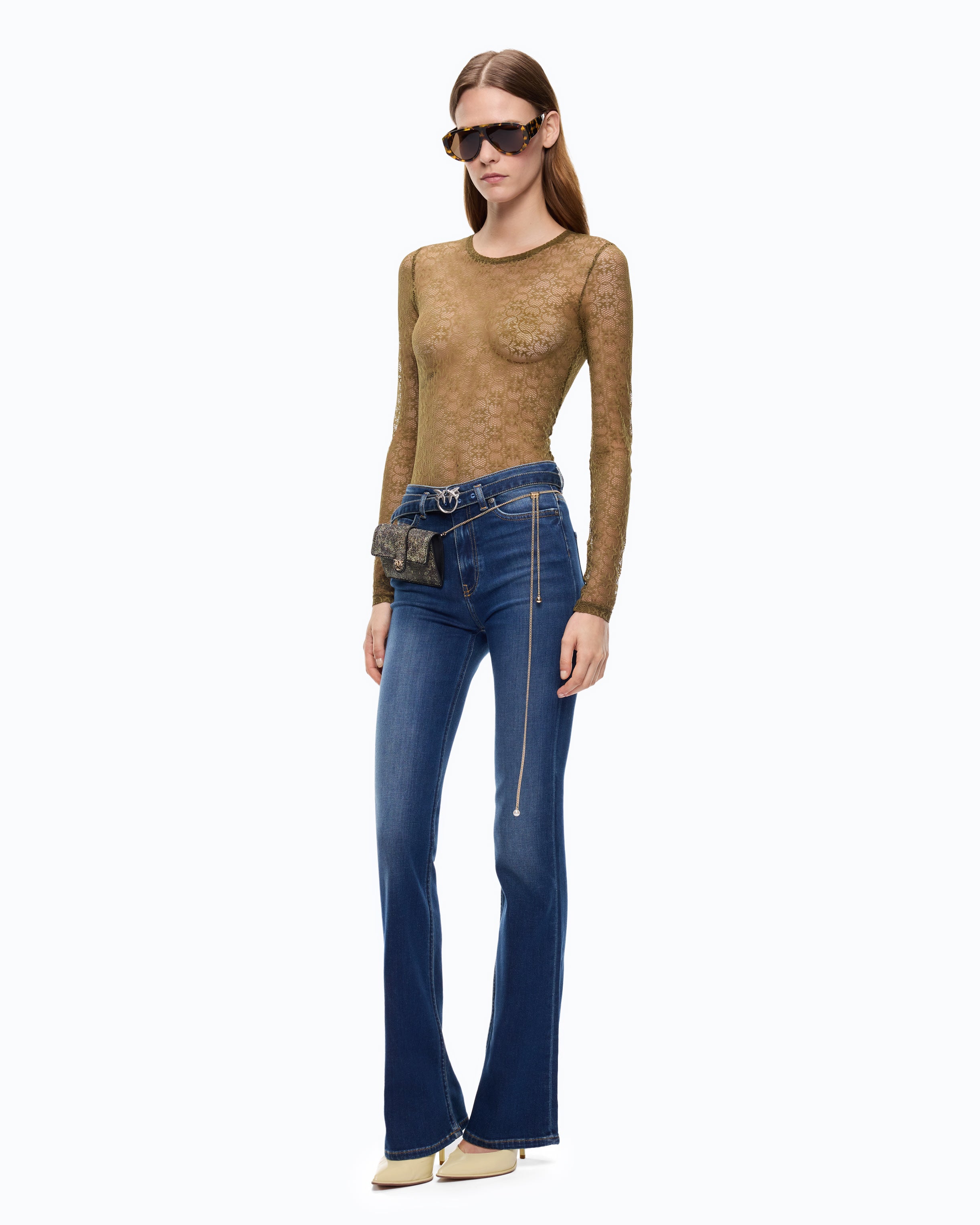 Pinko Rover sweter koronkowy zielony Love Birds