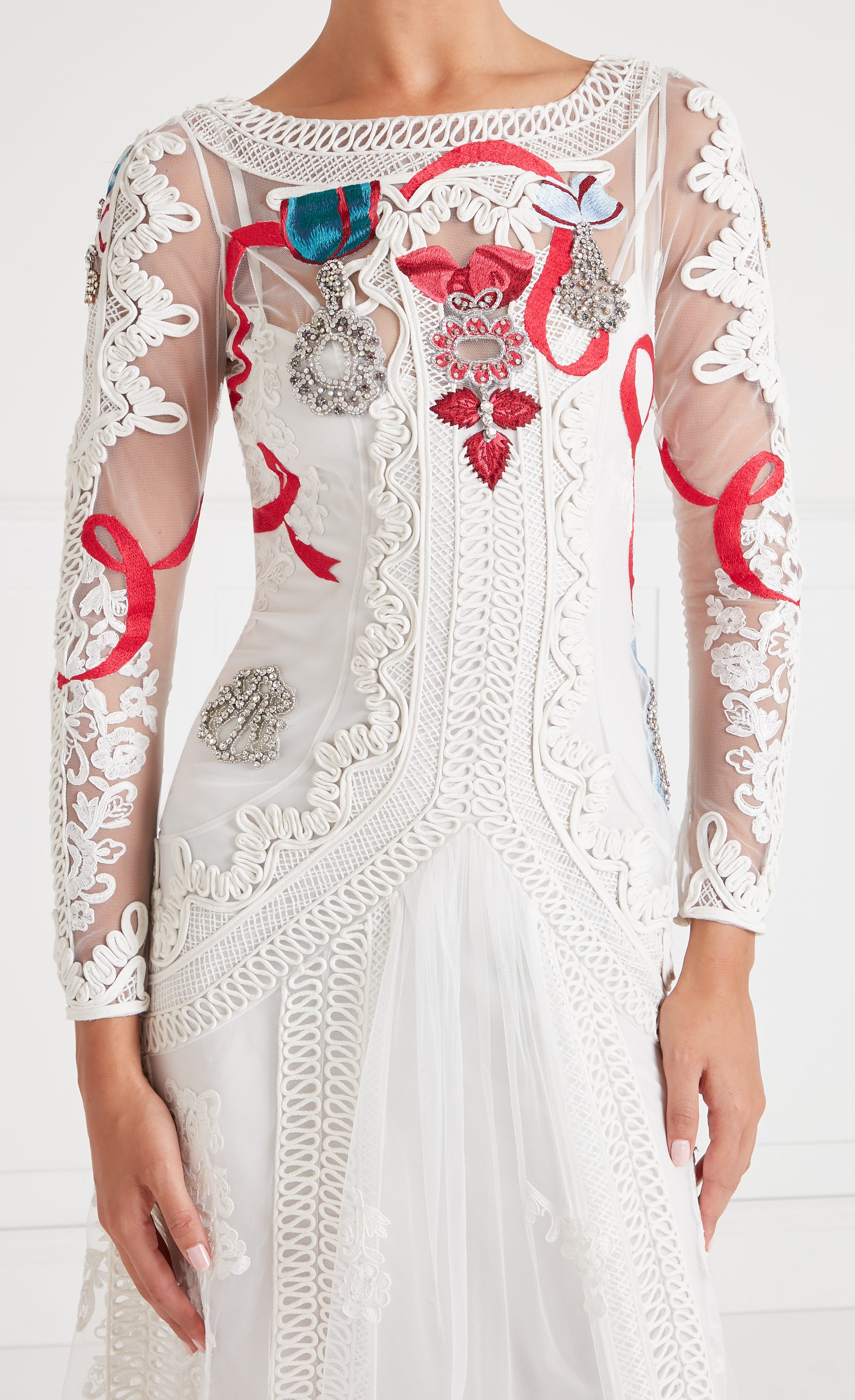 Temperley Diamantine sukienka wieczorowa Cream haftowana