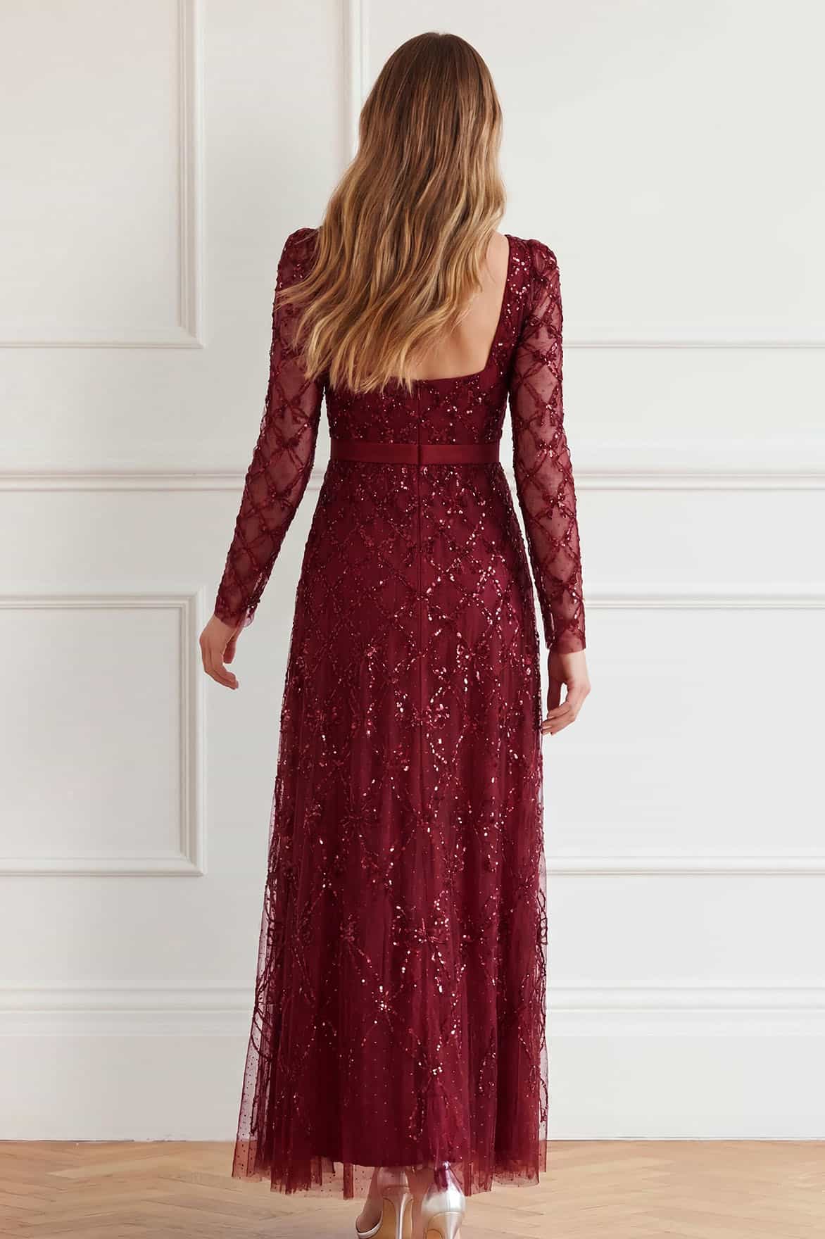 Needle & Thread Bow Lattice Ankle Gown sukienka czerwona
