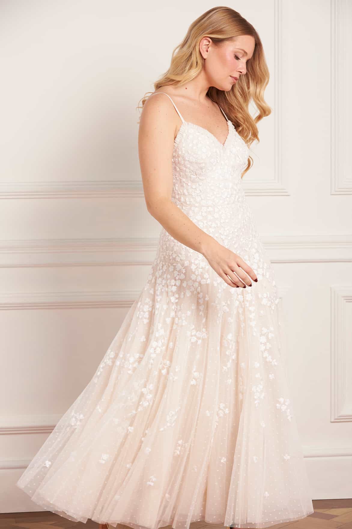 Needle & Thread Scatter Blossom Cami Ankle Gown sukienka krem tiul