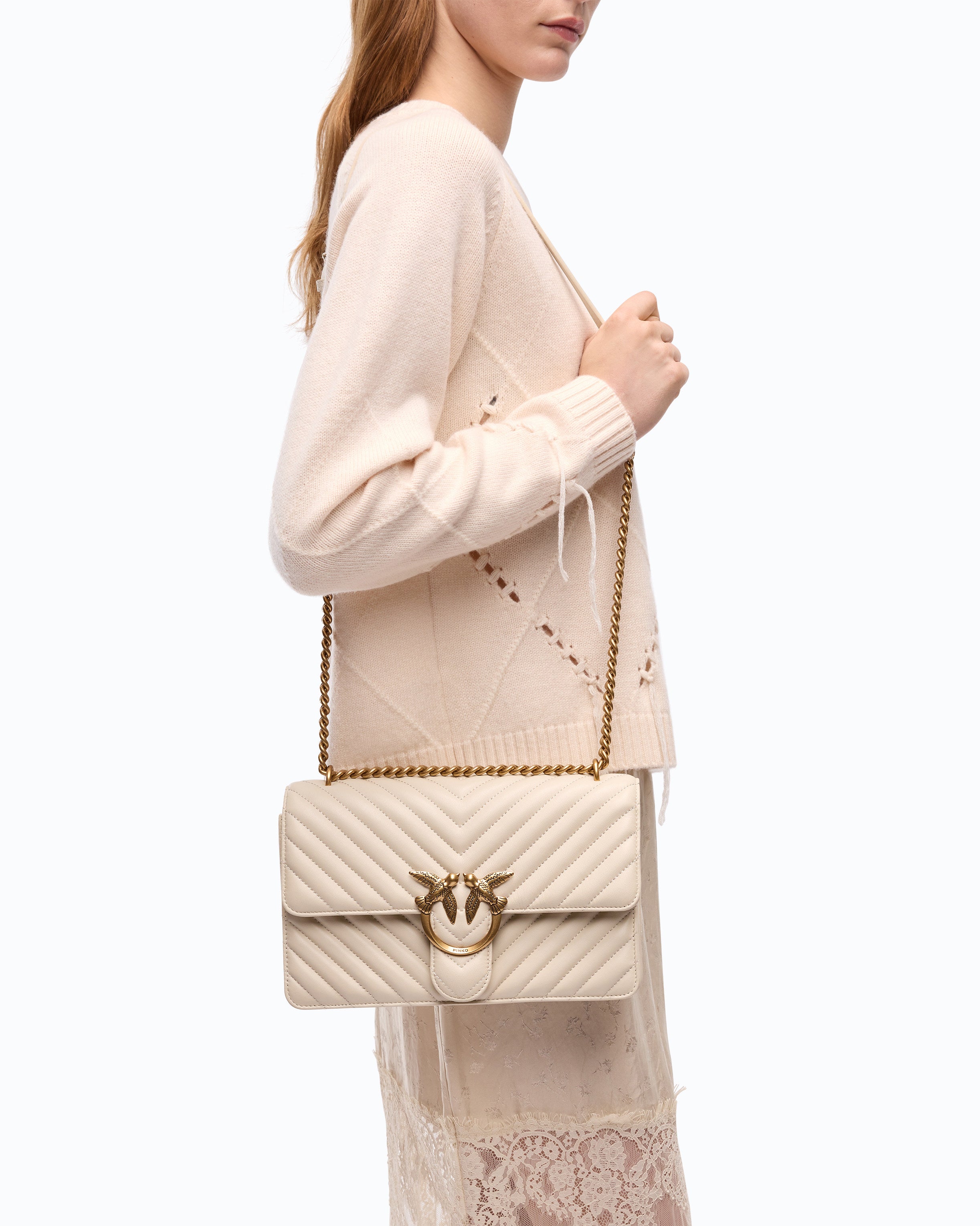 Pinko Love Bag One Chevron torebka biała