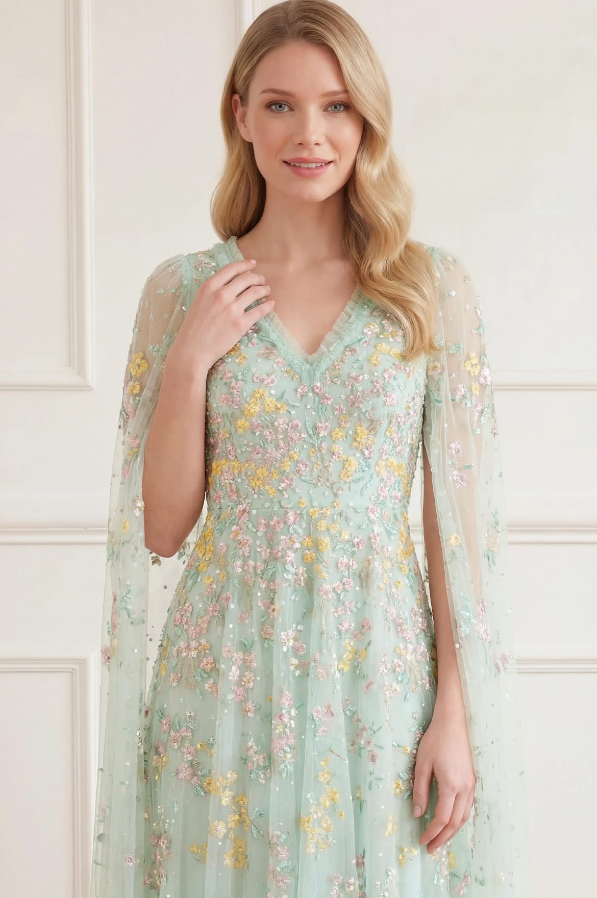 Needle & Thread Versailles Ditsy Gown suknia zielona tiul