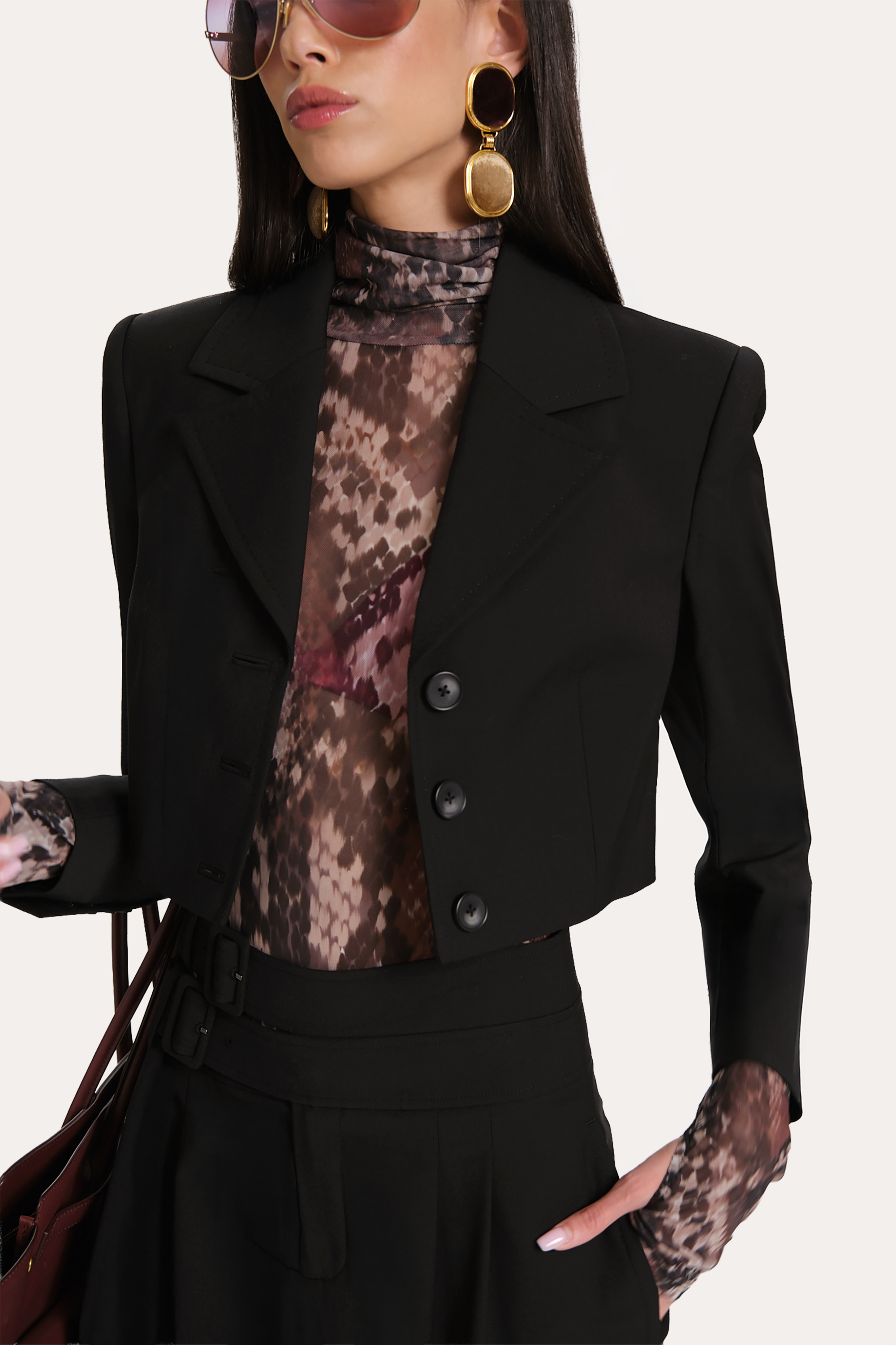 Elie Tahari Sierra Tropical Wool marynarka onyx cropped