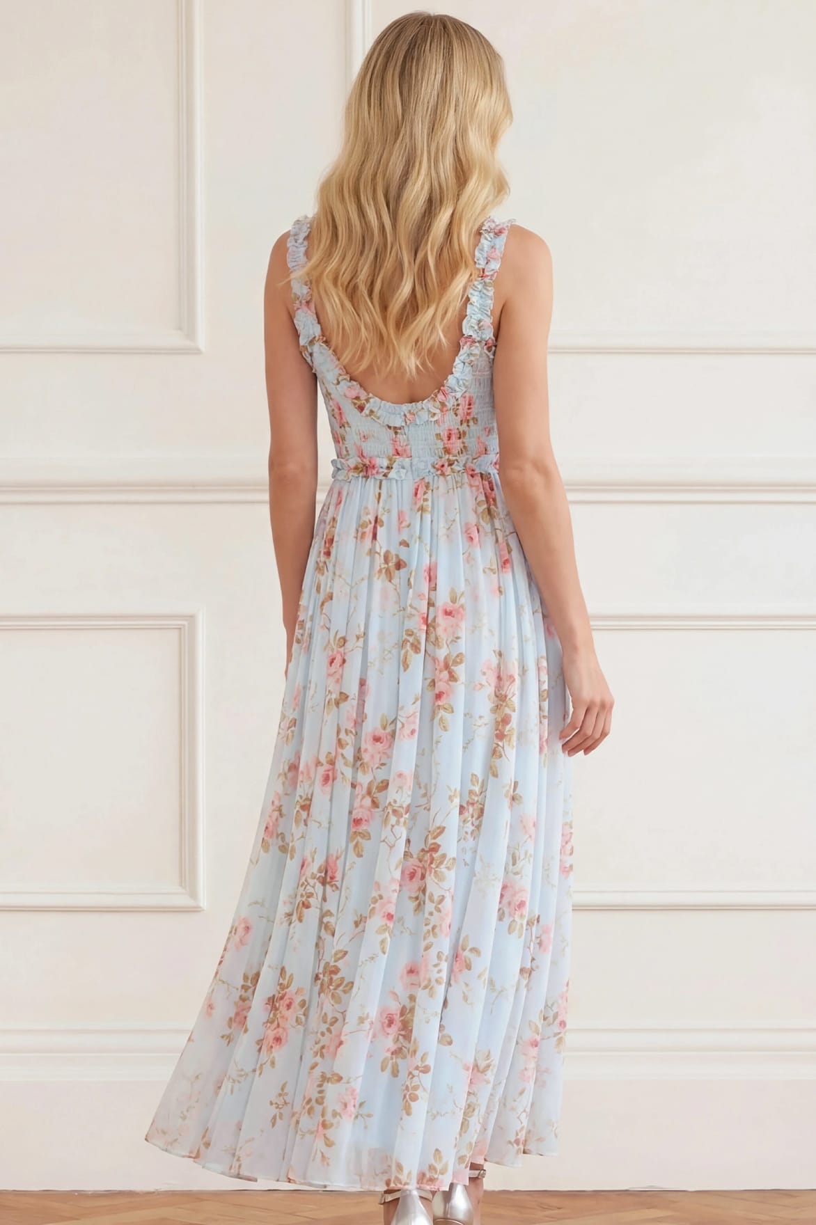 Needle & Thread Summer's Rose Chiffon Gown sukienka Blue kwiatowa