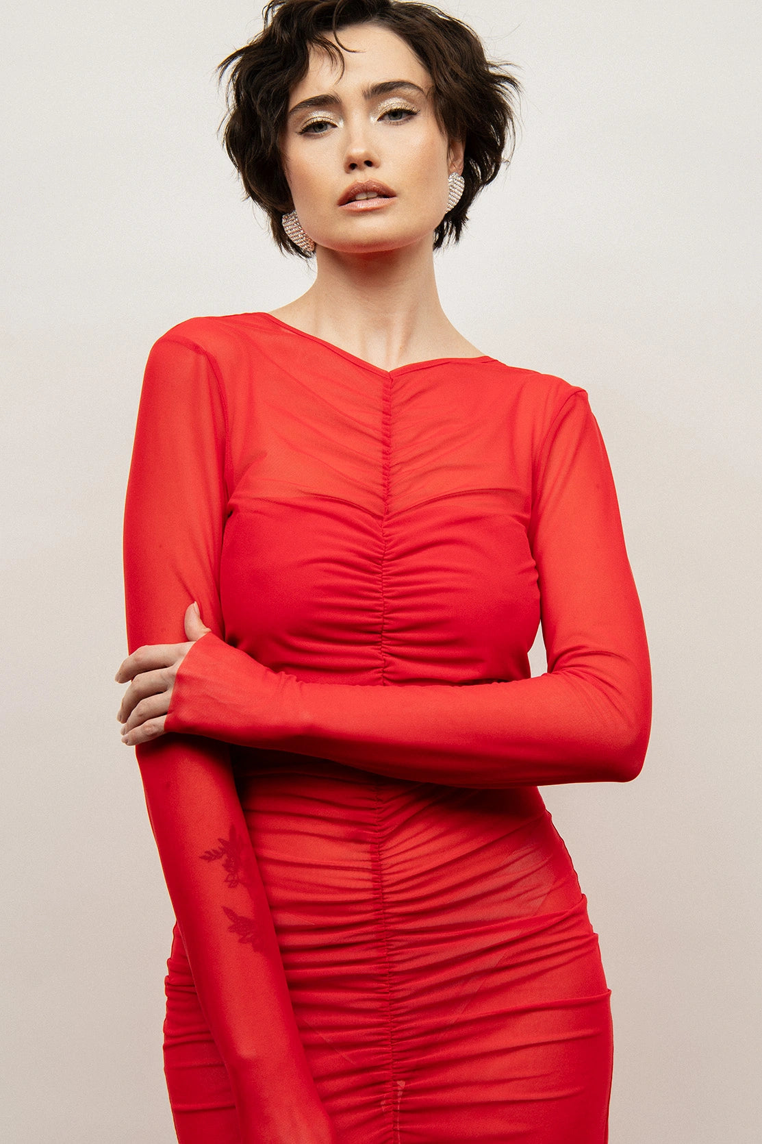 Nudyess Naked sukienka midi Red marszczona