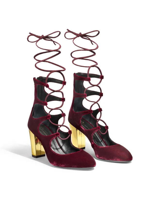 Temperley London Siren botki welurowe Burgundy