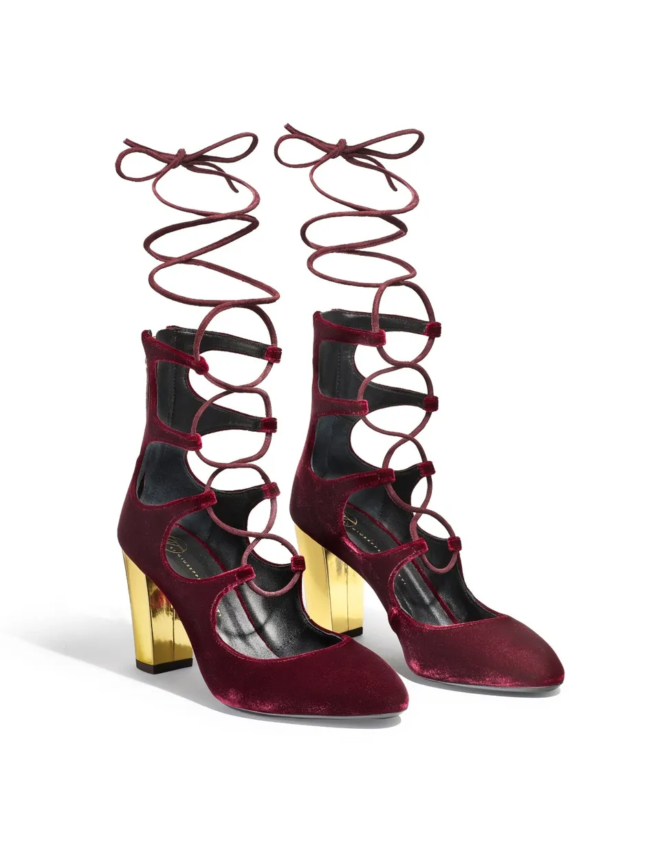 Temperley London Siren botki welurowe Burgundy