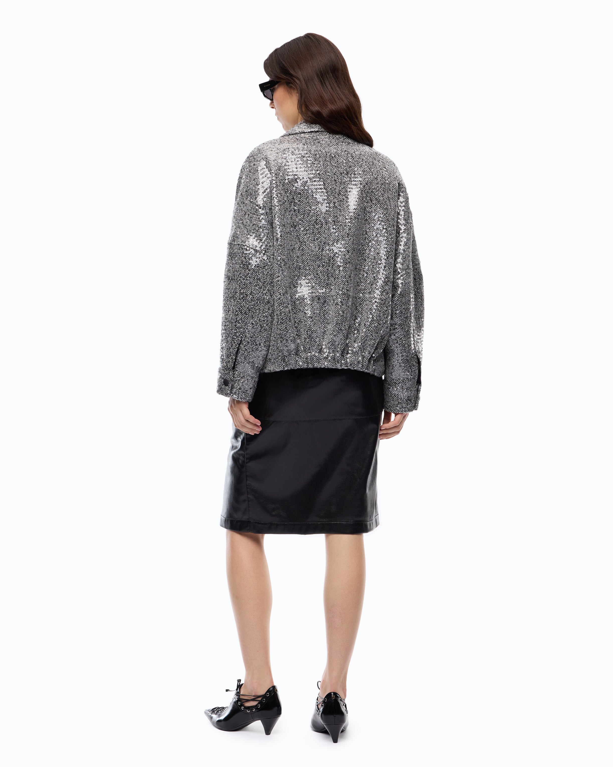Pinko Bellis Blouson bosmanka czarna z cekinami wełniana