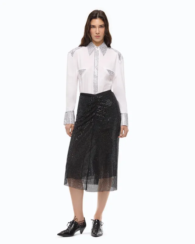 Pinko Berlina Skirt spódnica czarna za kolano z kryształkami
