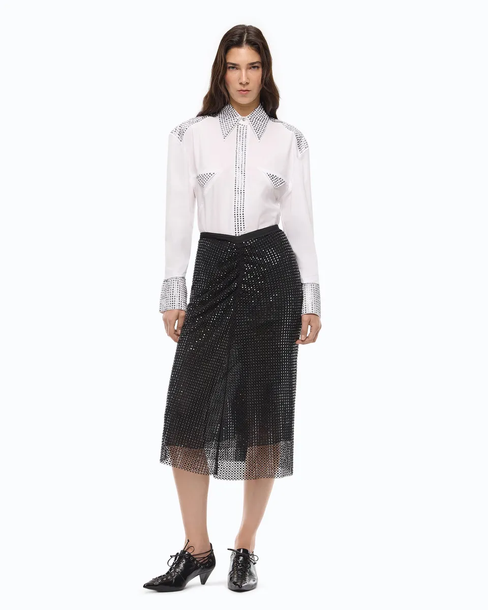 Pinko Berlina Skirt spódnica czarna za kolano z kryształkami