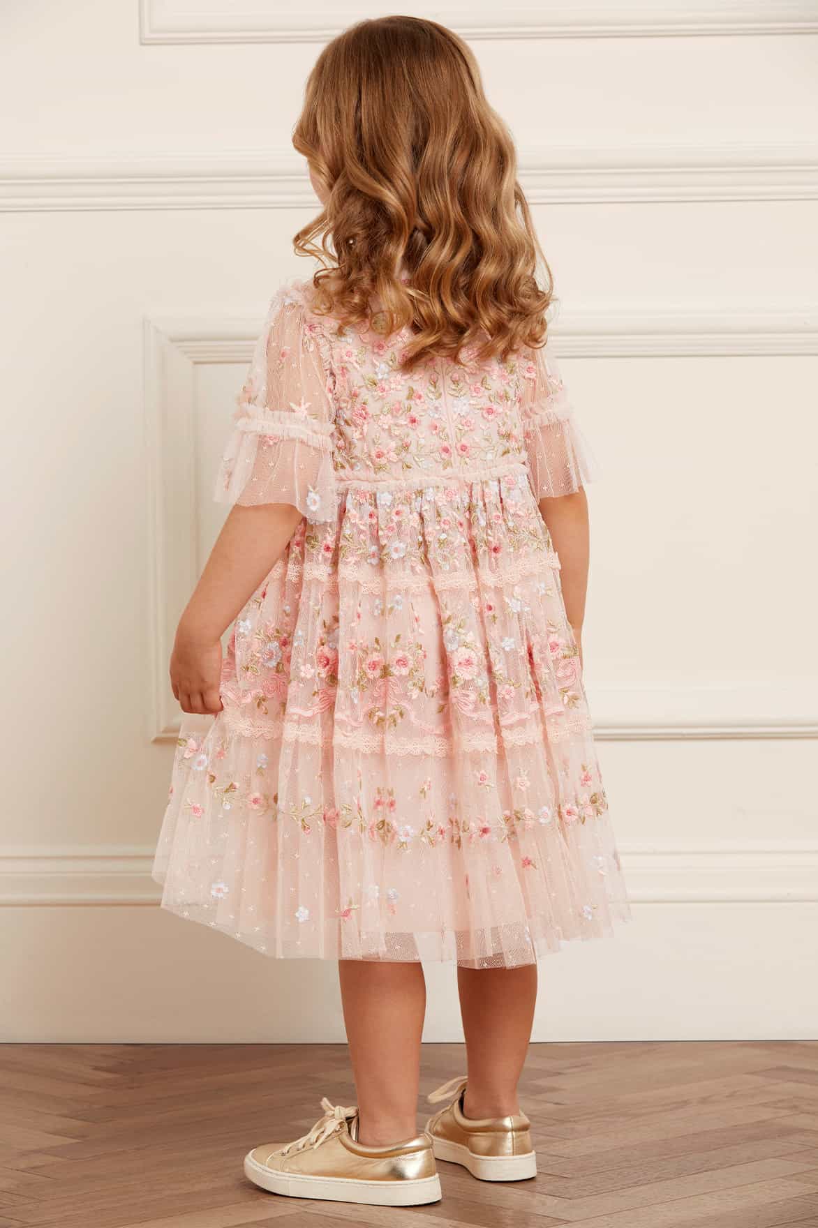 Needle & Thread Ribbon Bouquet Kids sukienka Pink haftowana