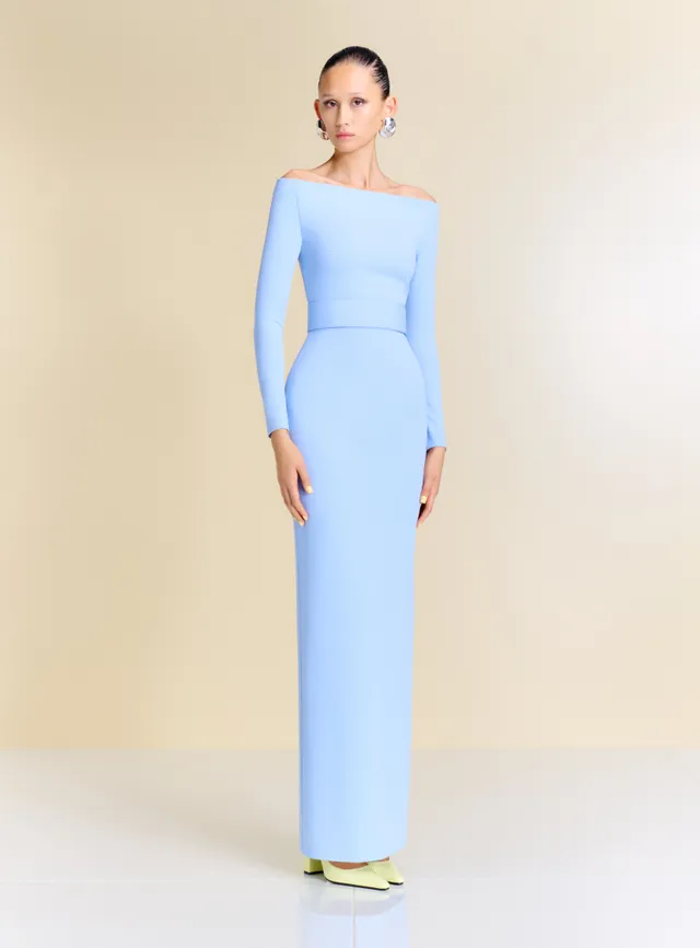 Solace London The Sabina Maxi sukienka Light Blue długi rękaw