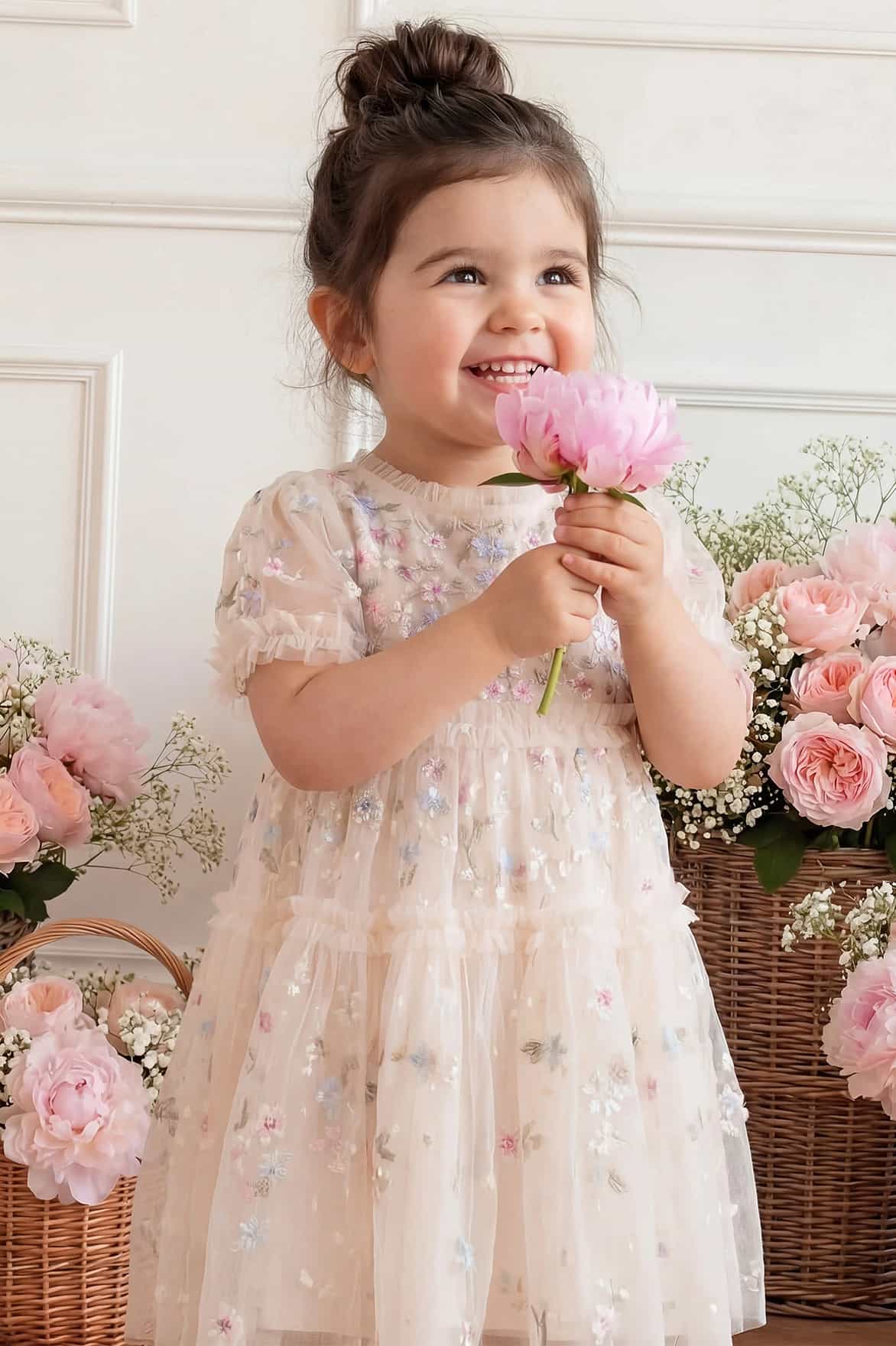 Needle & Thread Garland Ribbon Baby Dress sukienka kremowa
