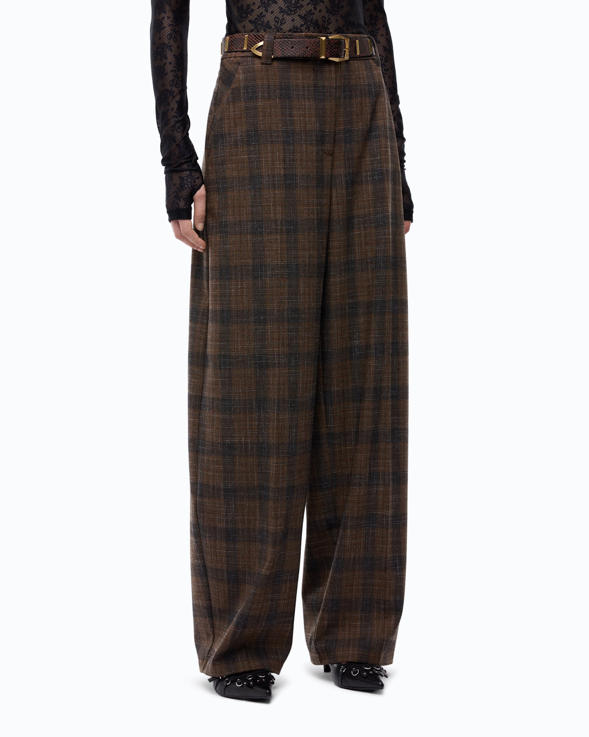 Pinko Balbino Pants spodnie barrel fit czarne pepitka