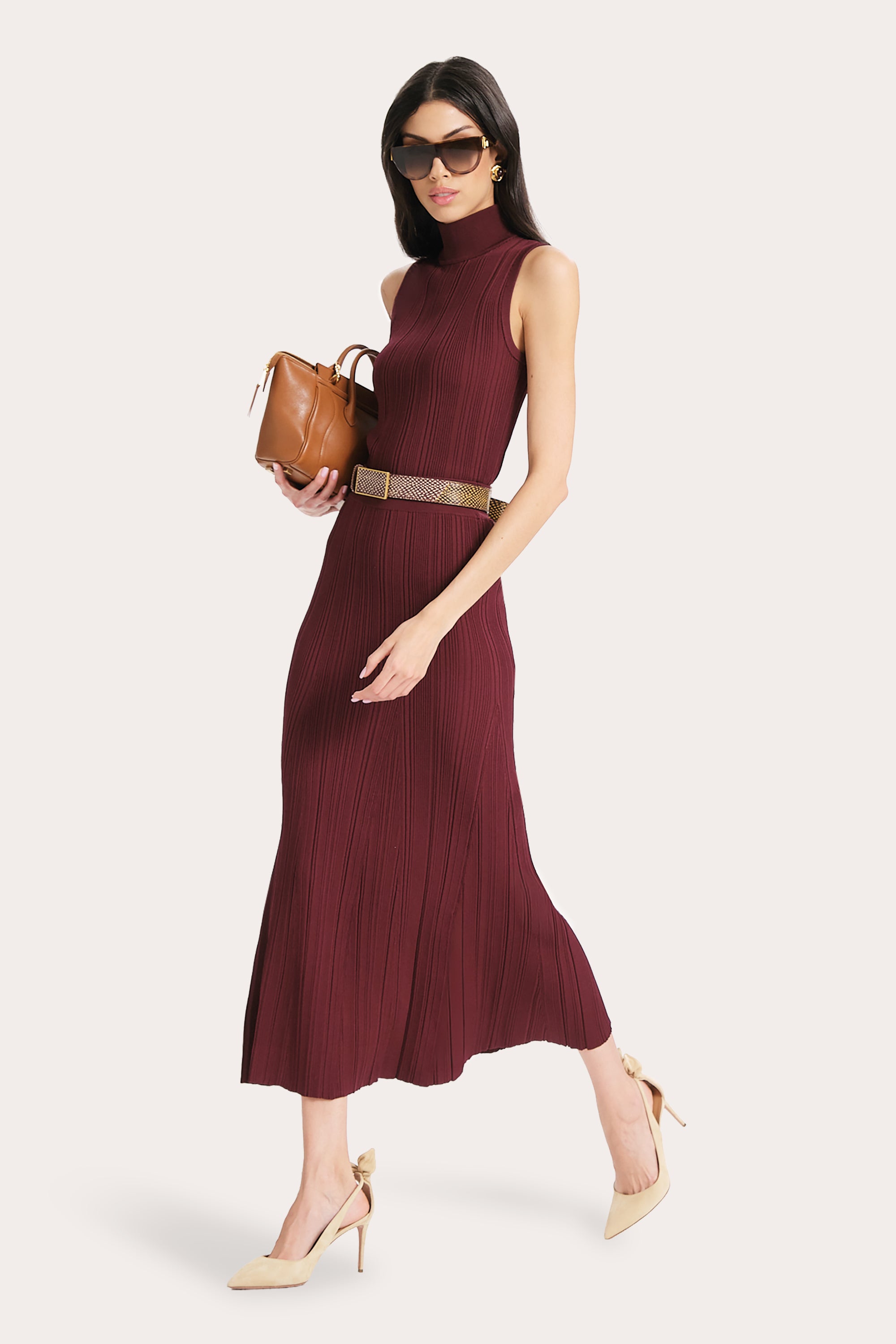 Elie Tahari Azura spódnica midi plum prążkowana