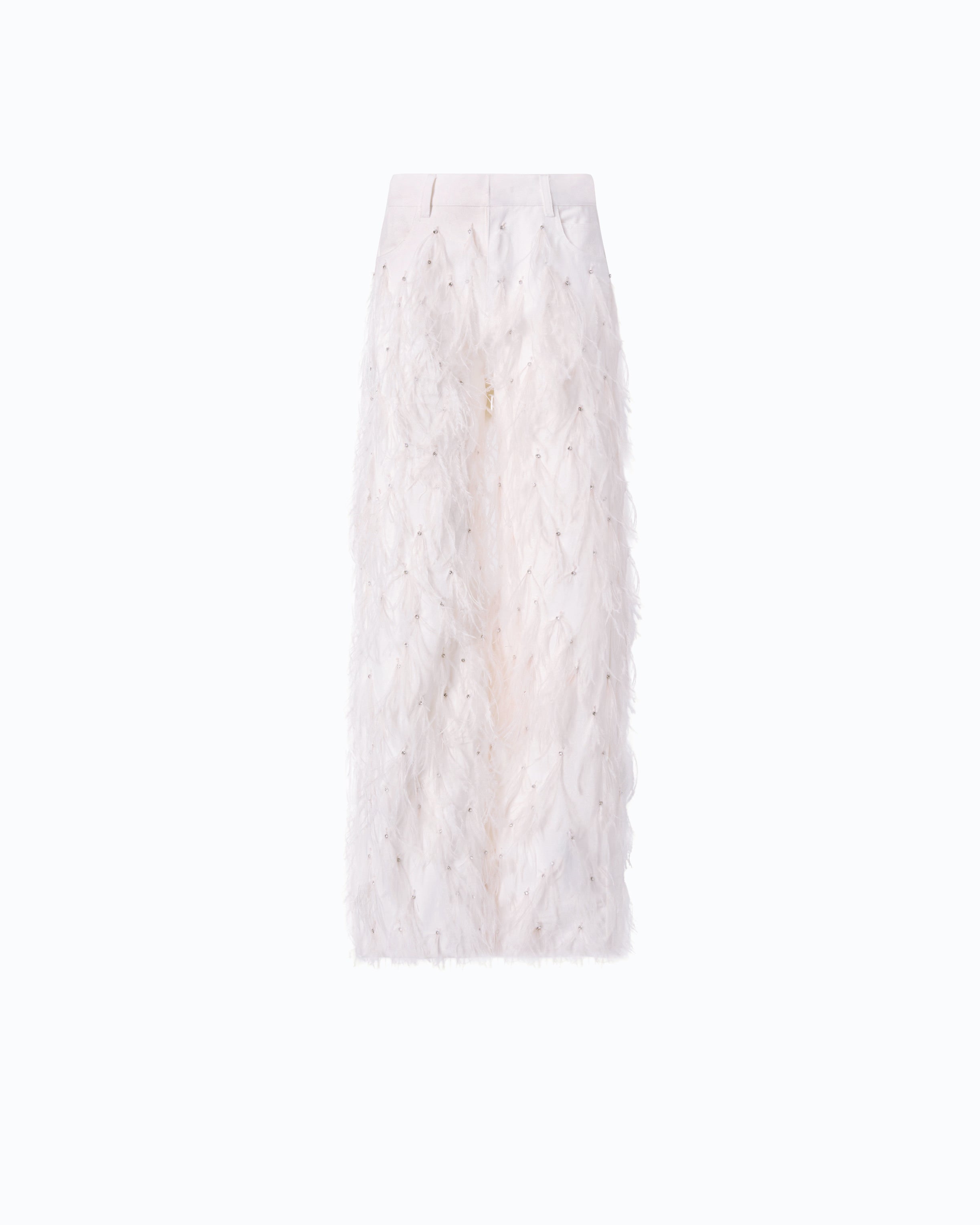 Pinko Tigra Wide Leg spodnie eleganckie białe z piórami