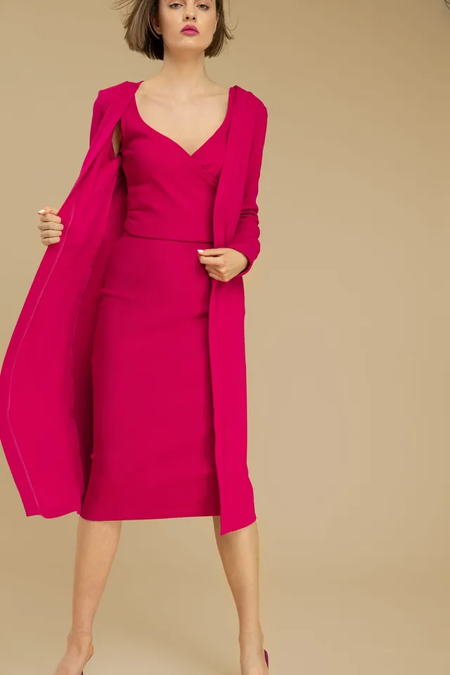 Nudyess Iris kardigan długi Magenta prążkowany