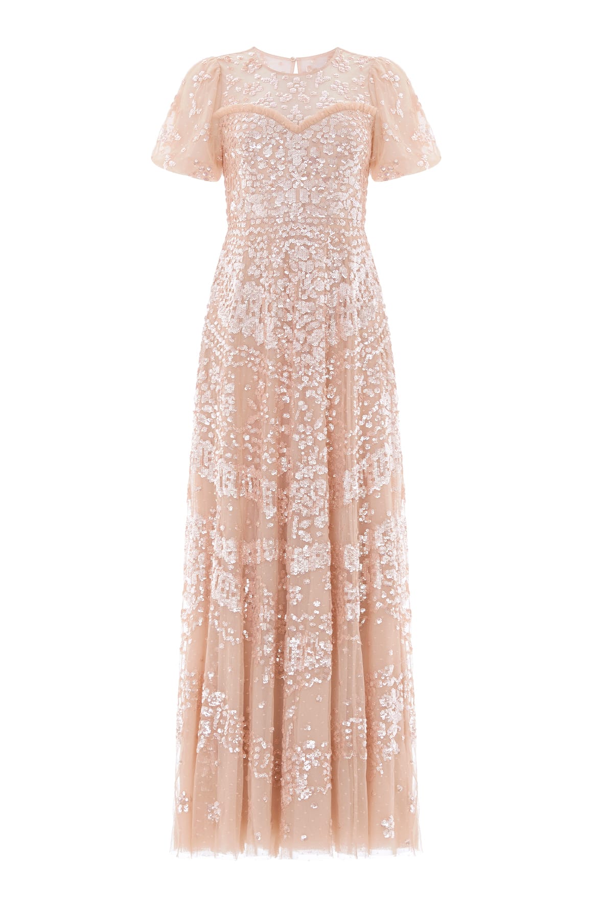 Needle & Thread Anais Sequin Short Sleeve Gown suknia Beige