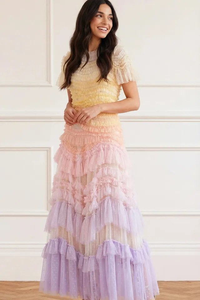 Needle & Thread Wild Rose Ombre Short Sleeve Gown suknia Multi tiulowa