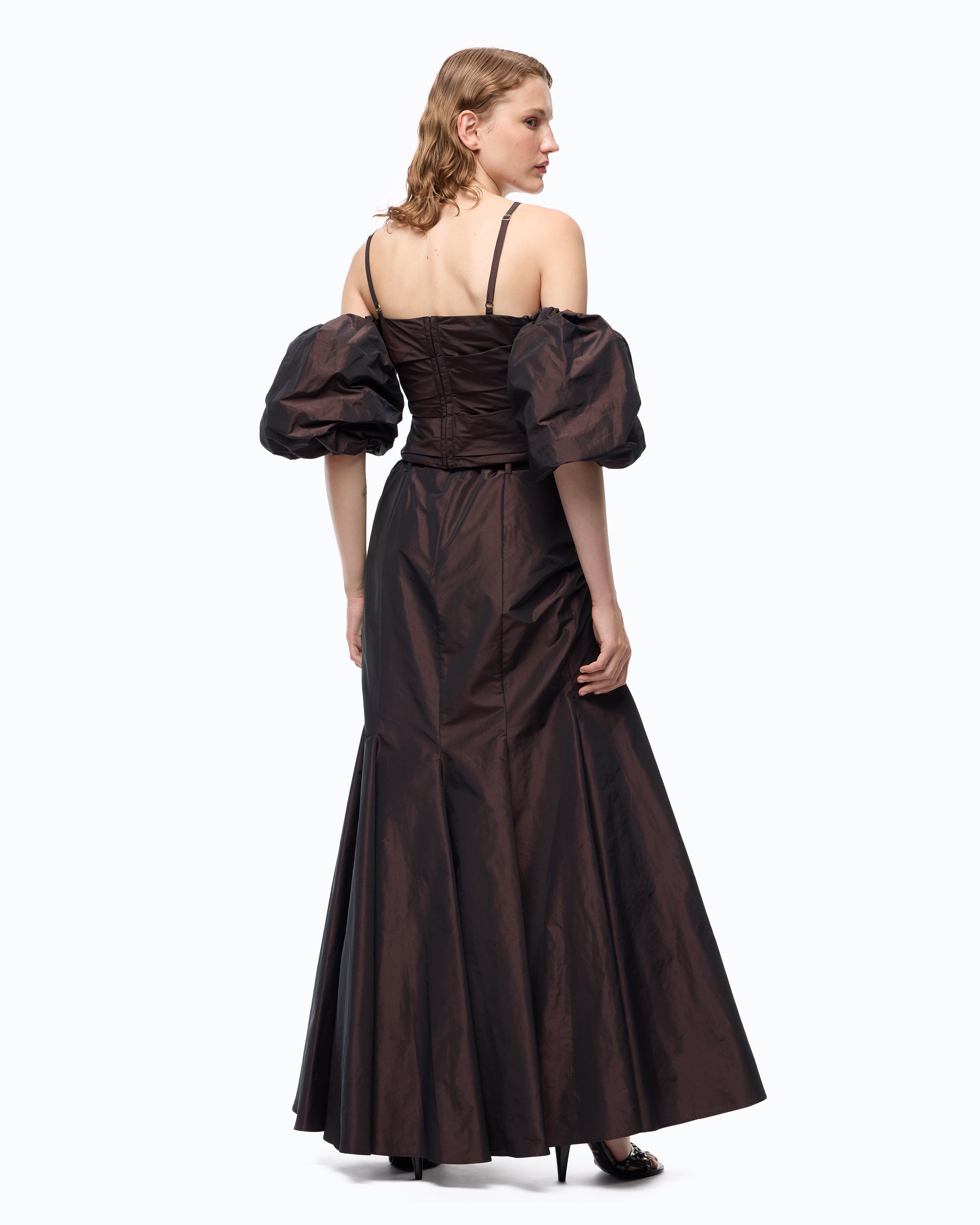 Pinko Pick-Up Skirt spódnica tafta brązowa maxi