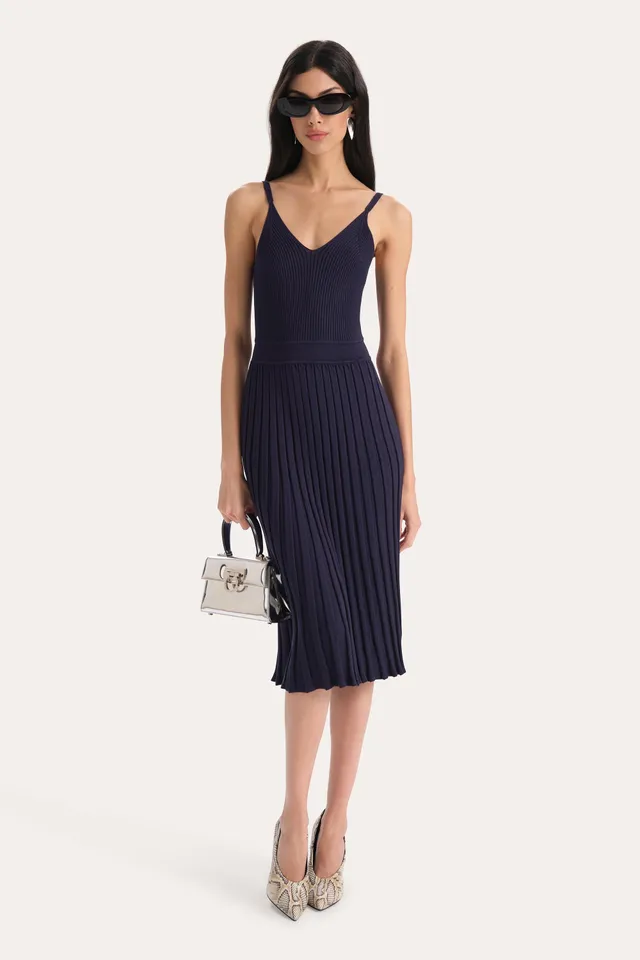 Elie Tahari Rib Knit E55XT605 sukienka Indigo prążkowana