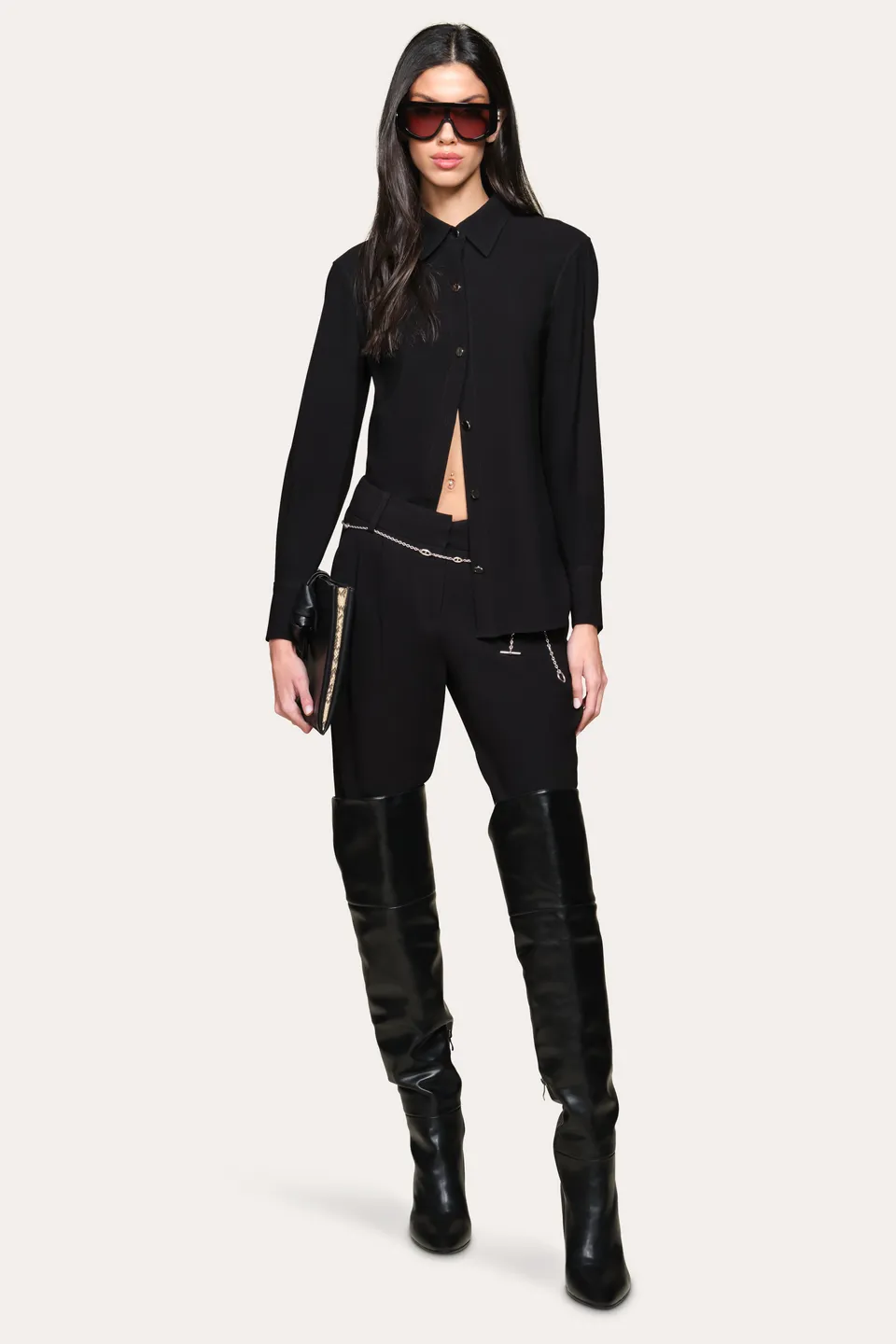 Elie Tahari Japanese Crepe koszula czarna z guzikami