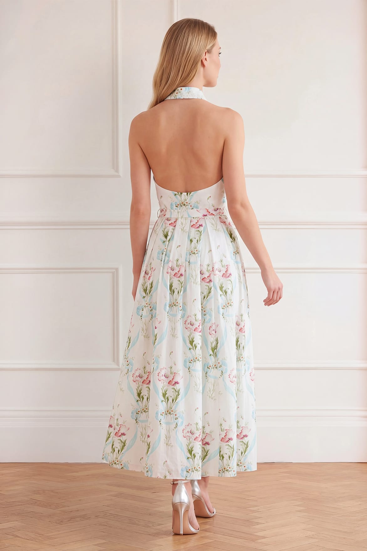 Needle & Thread Floral Ribbon Halter sukienka White bawełna