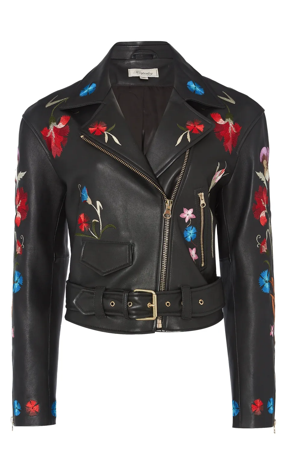 Temperley London Toledo kurtka Black skórzana haftowana